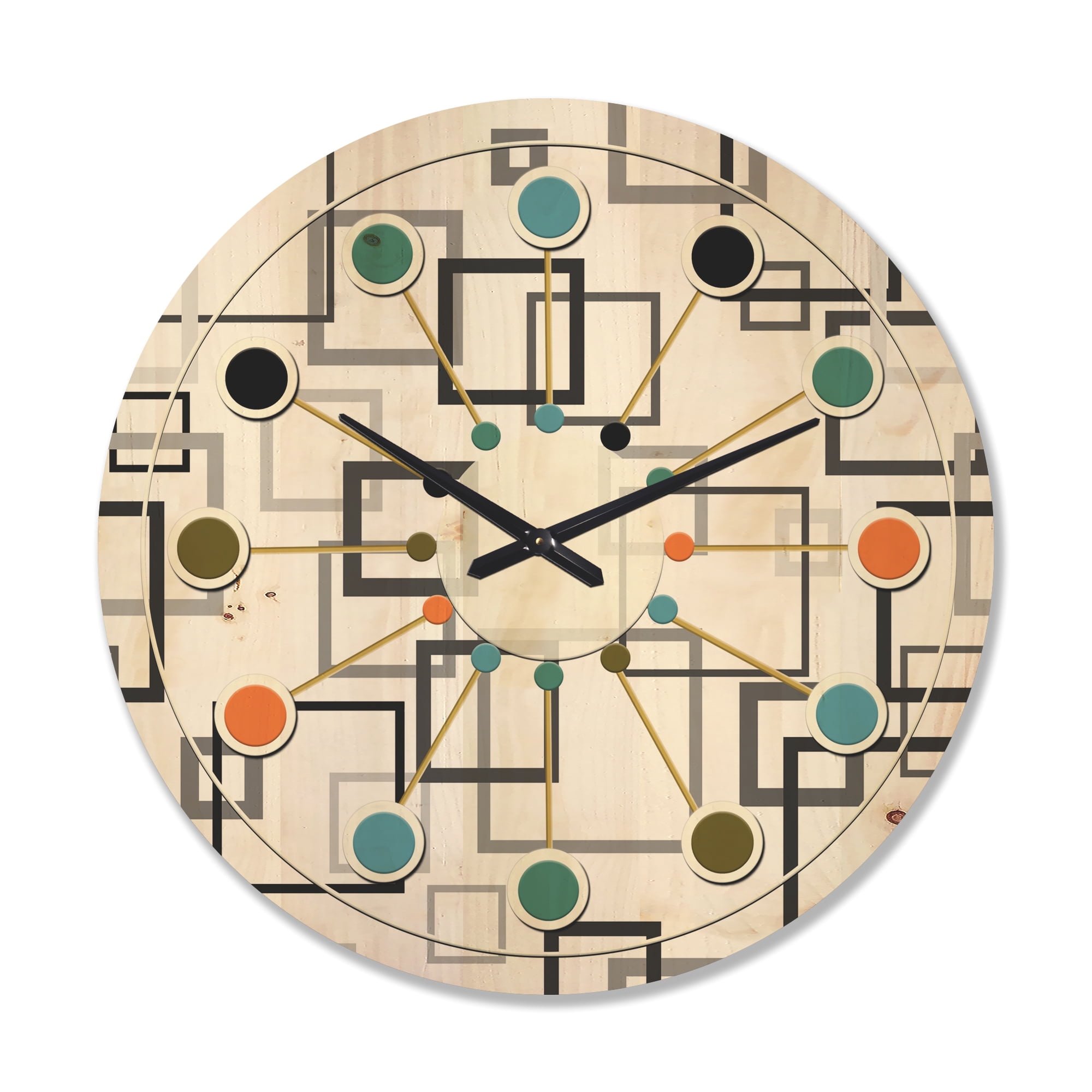 Designart 'Abstract Retro Design Pattern II' Mid-Century Modern Wood Wall Clock
