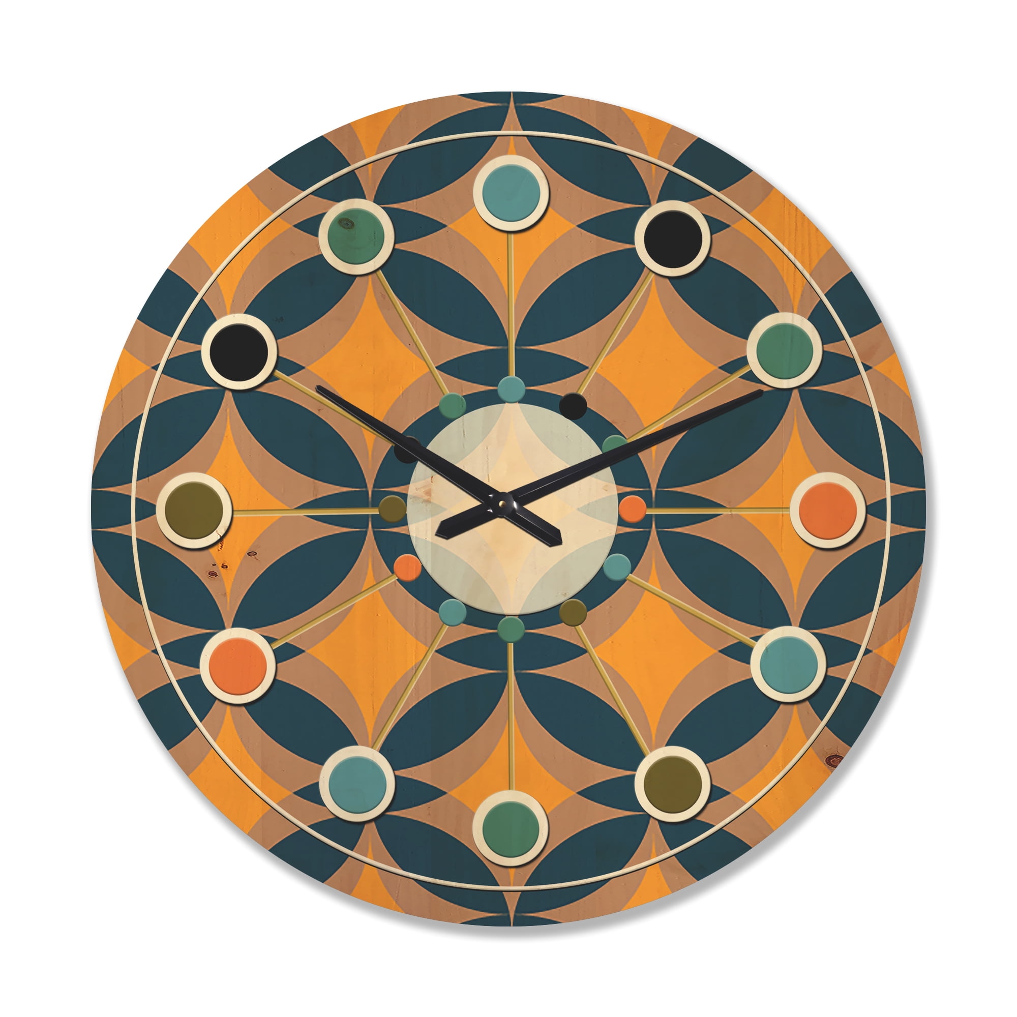 Designart 'Abstract Retro Design Pattern III' Mid-Century Modern Wood Wall Clock