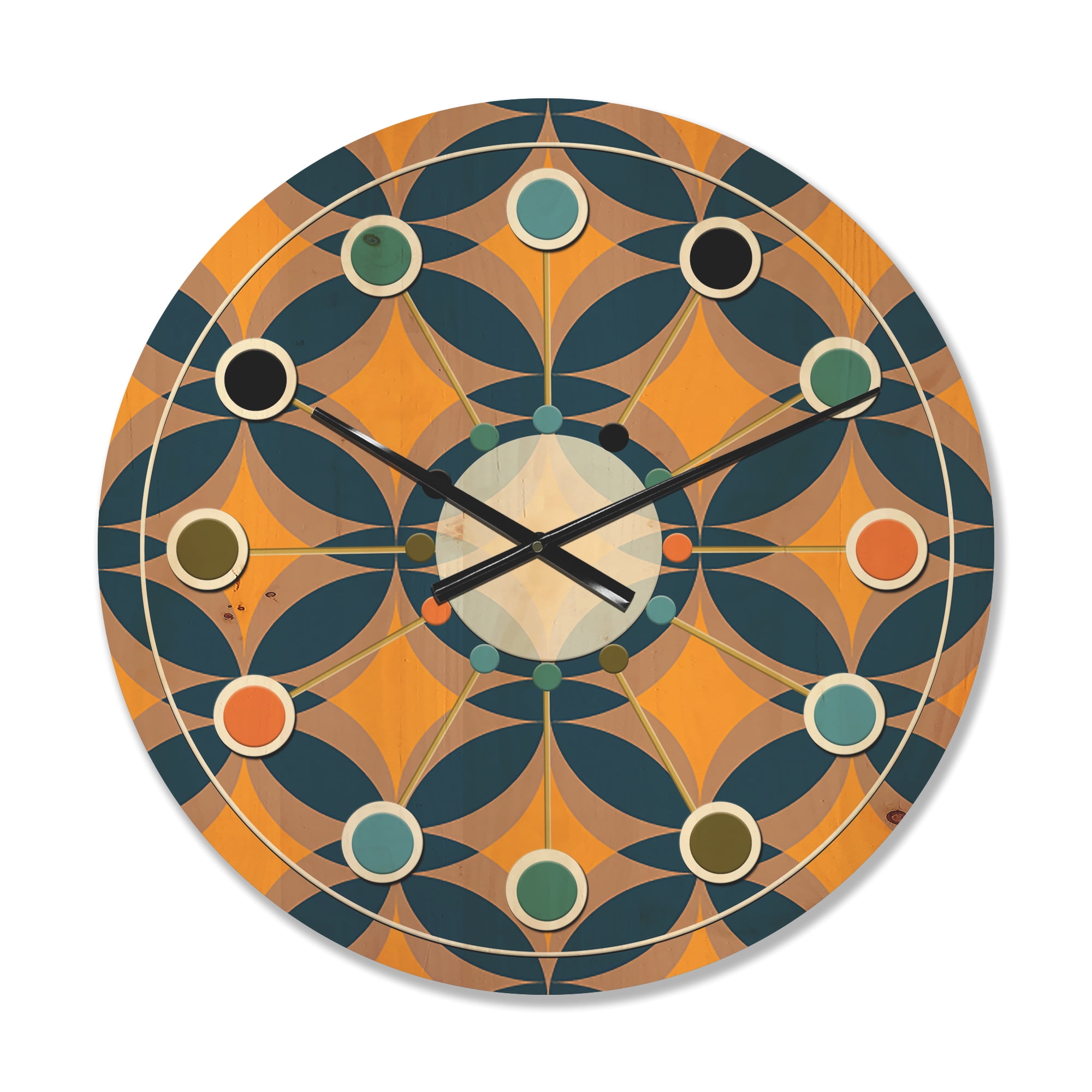 Designart 'Abstract Retro Design Pattern III' Mid-Century Modern Wood Wall Clock