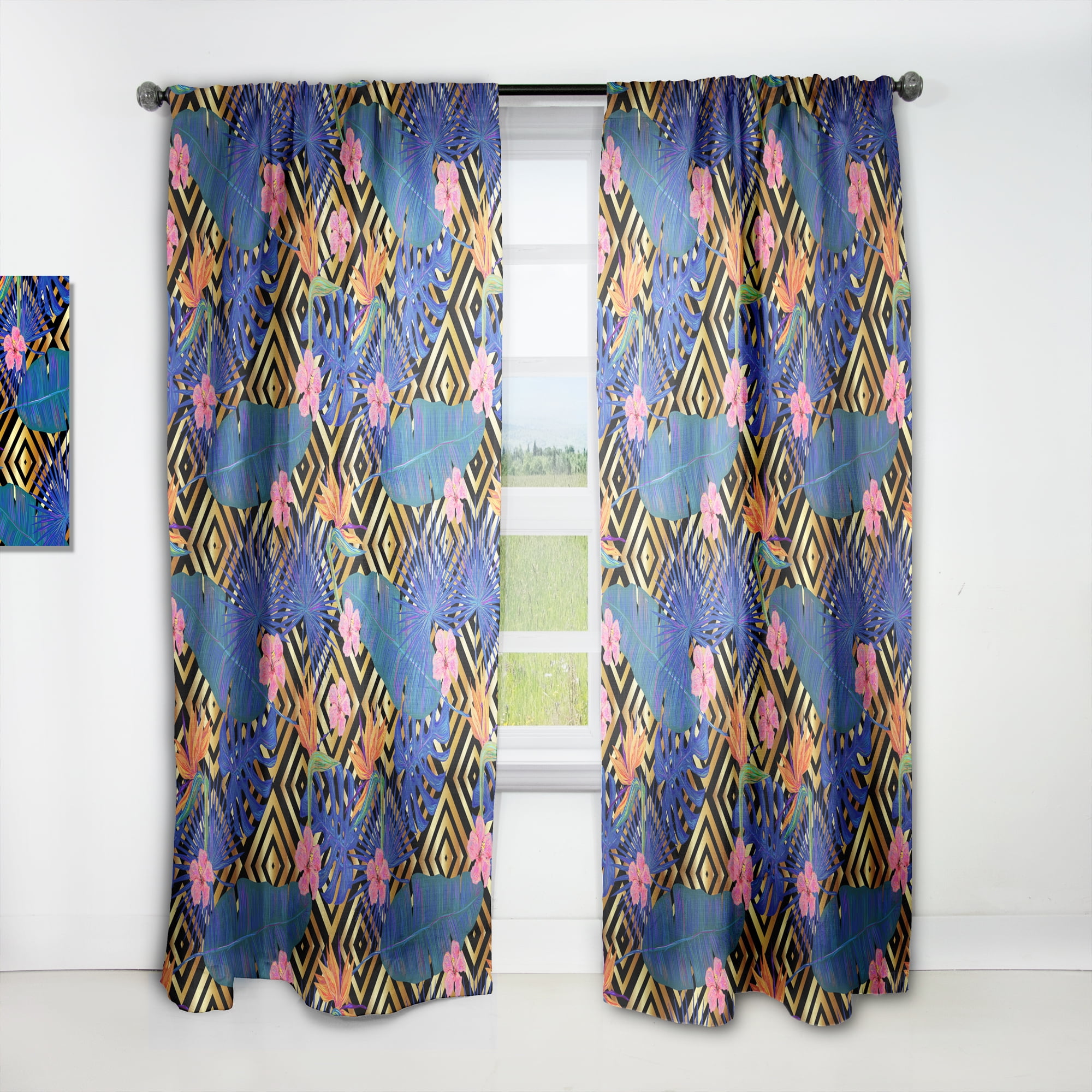 Designart 'Abstract Retro Design Pattern IV' Mid-Century Modern Curtain Panel