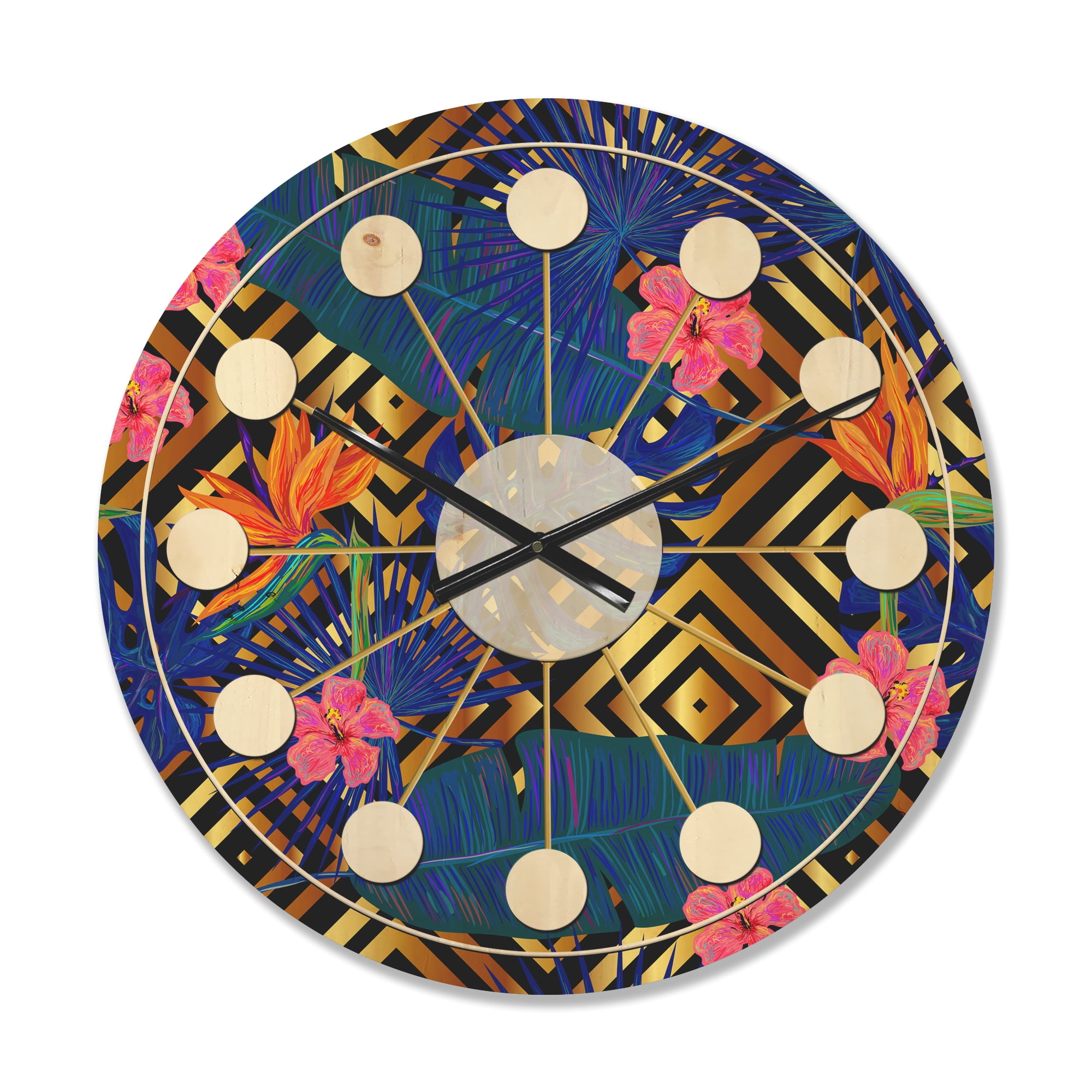Designart 'Abstract Retro Design Pattern IV' Mid-Century Modern Wood Wall Clock
