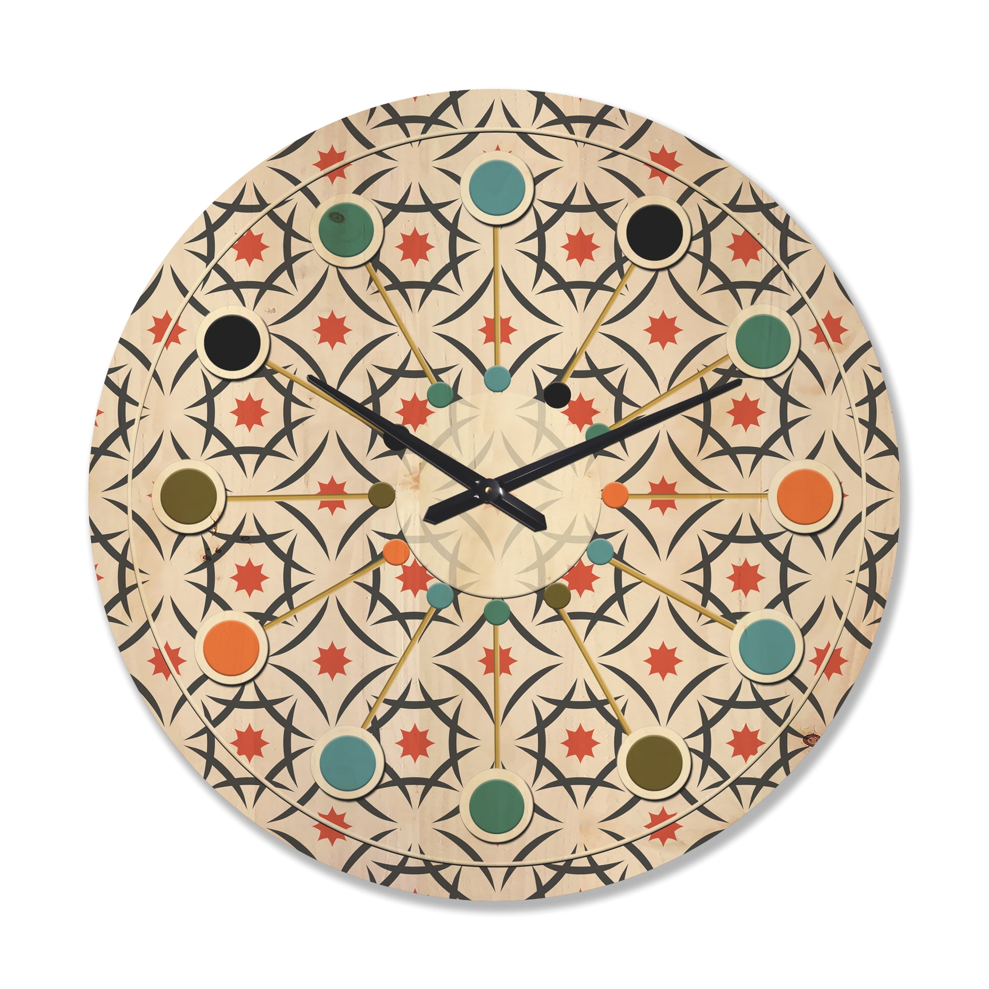 Designart 'Abstract Retro Design Pattern V' Mid-Century Modern Wood Wall Clock