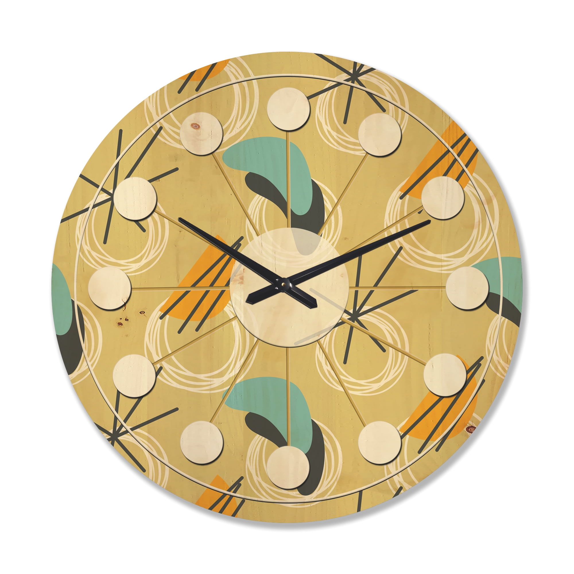 Designart 'Abstract Retro Design VI' Mid-Century Modern Wood Wall Clock