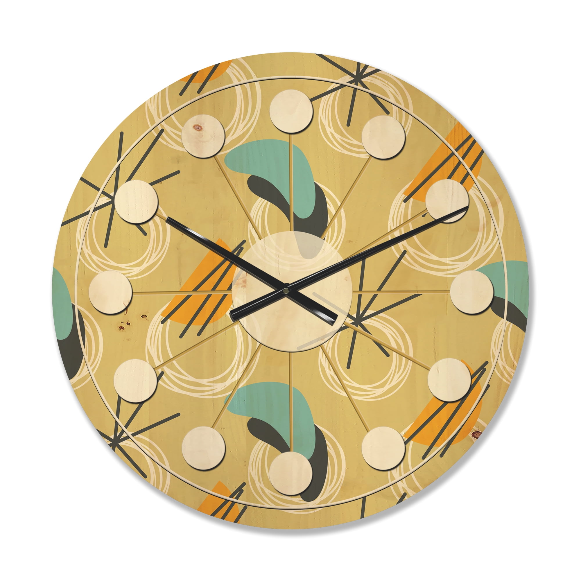 Designart 'Abstract Retro Design VI' Mid-Century Modern Wood Wall Clock