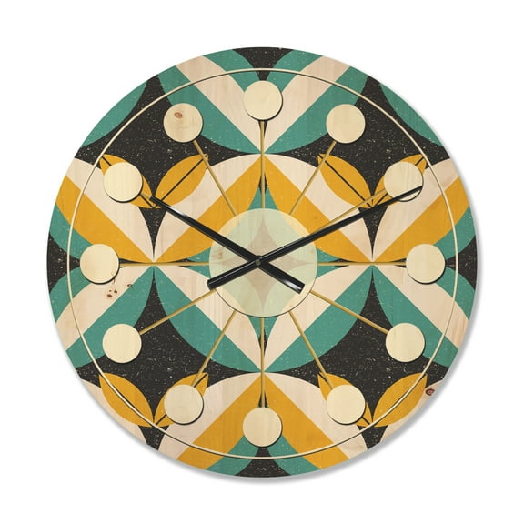 Designart 'Abstract Retro Design VII' Mid-Century Modern Wood Wall Clock