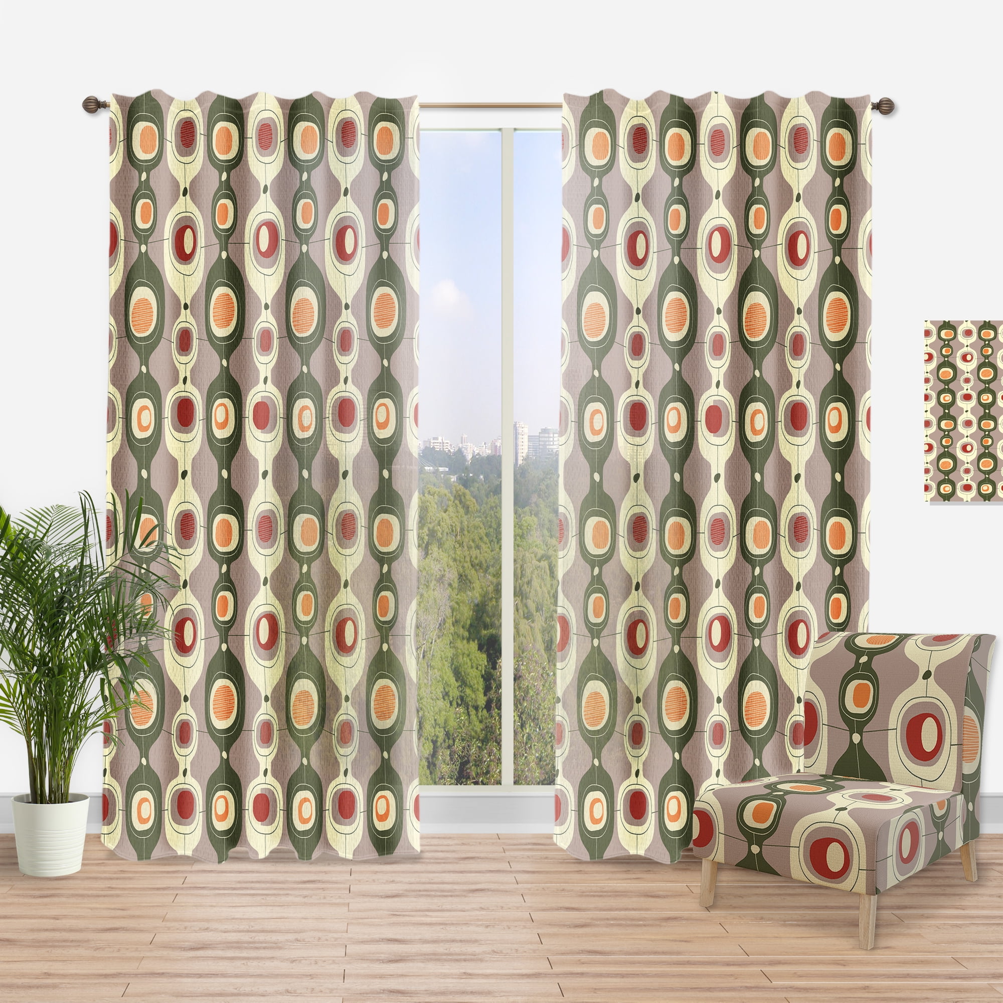 Designart 'Abstract Retro Design X' Mid-Century Modern Curtain Panel