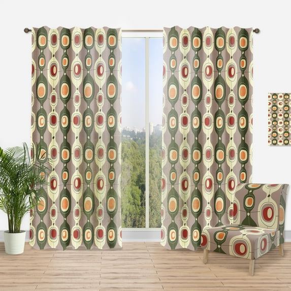 Designart 'Abstract Retro Design X' Mid-Century Modern Curtain Panel