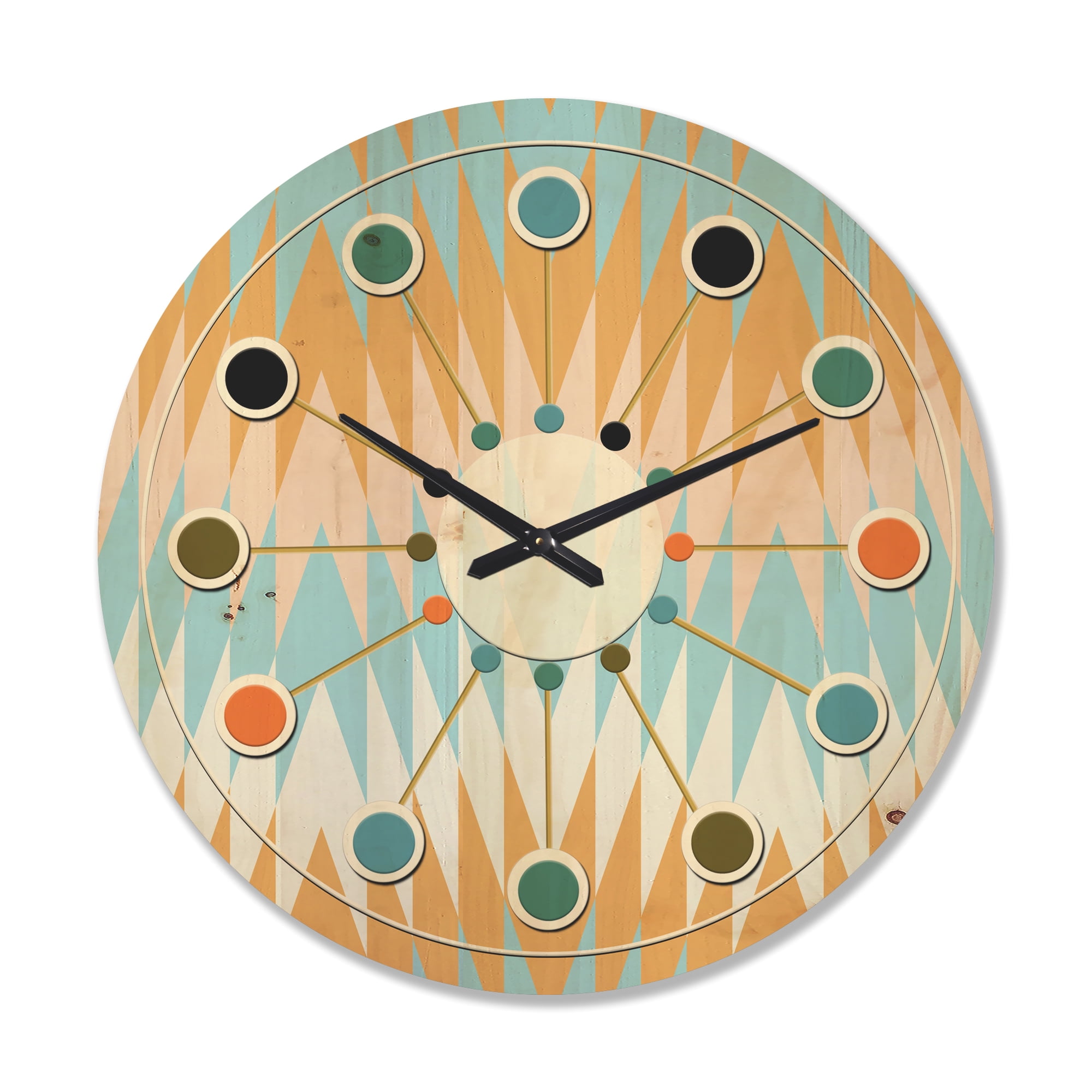 Designart 'Abstract Retro Design XI' Mid-Century Modern Wood Wall Clock