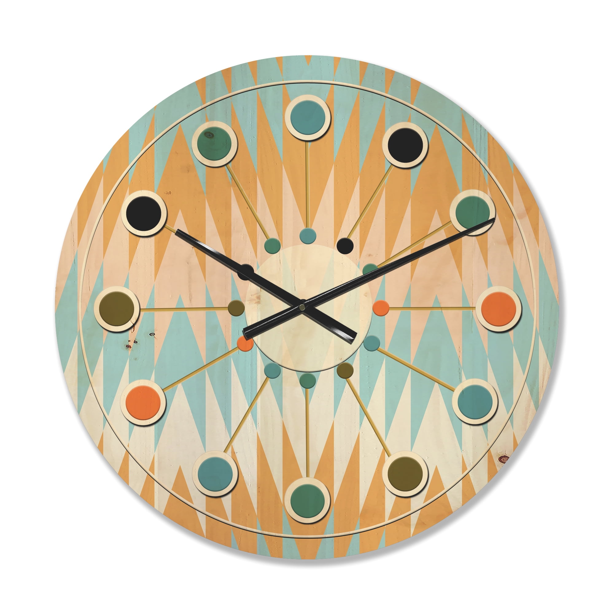 Designart 'Abstract Retro Design XI' Mid-Century Modern Wood Wall Clock