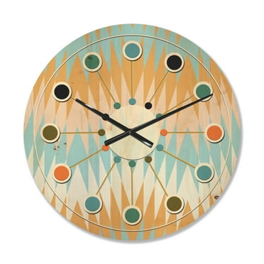 Designart 'Abstract Retro Design XI' Mid-Century Modern Wood Wall Clock