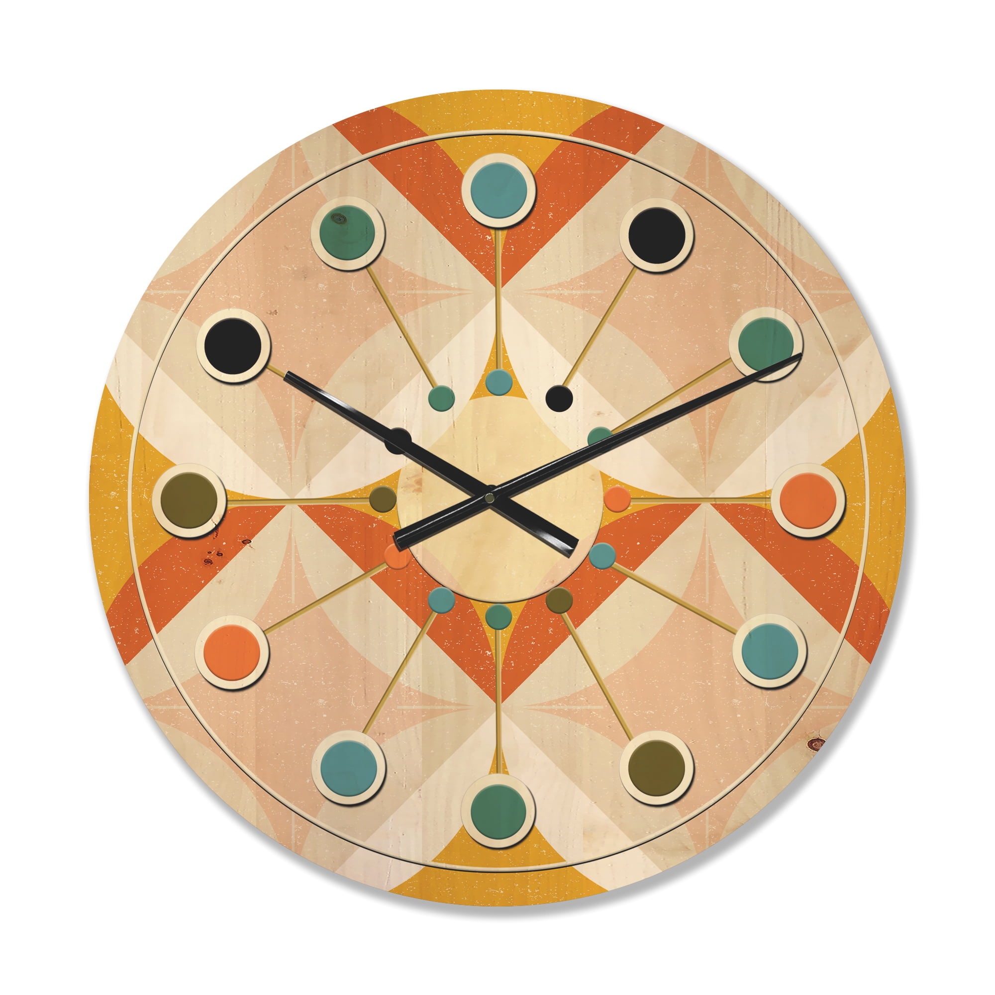 Designart 'Abstract Retro Design XII' Mid-Century Modern Wood Wall Clock