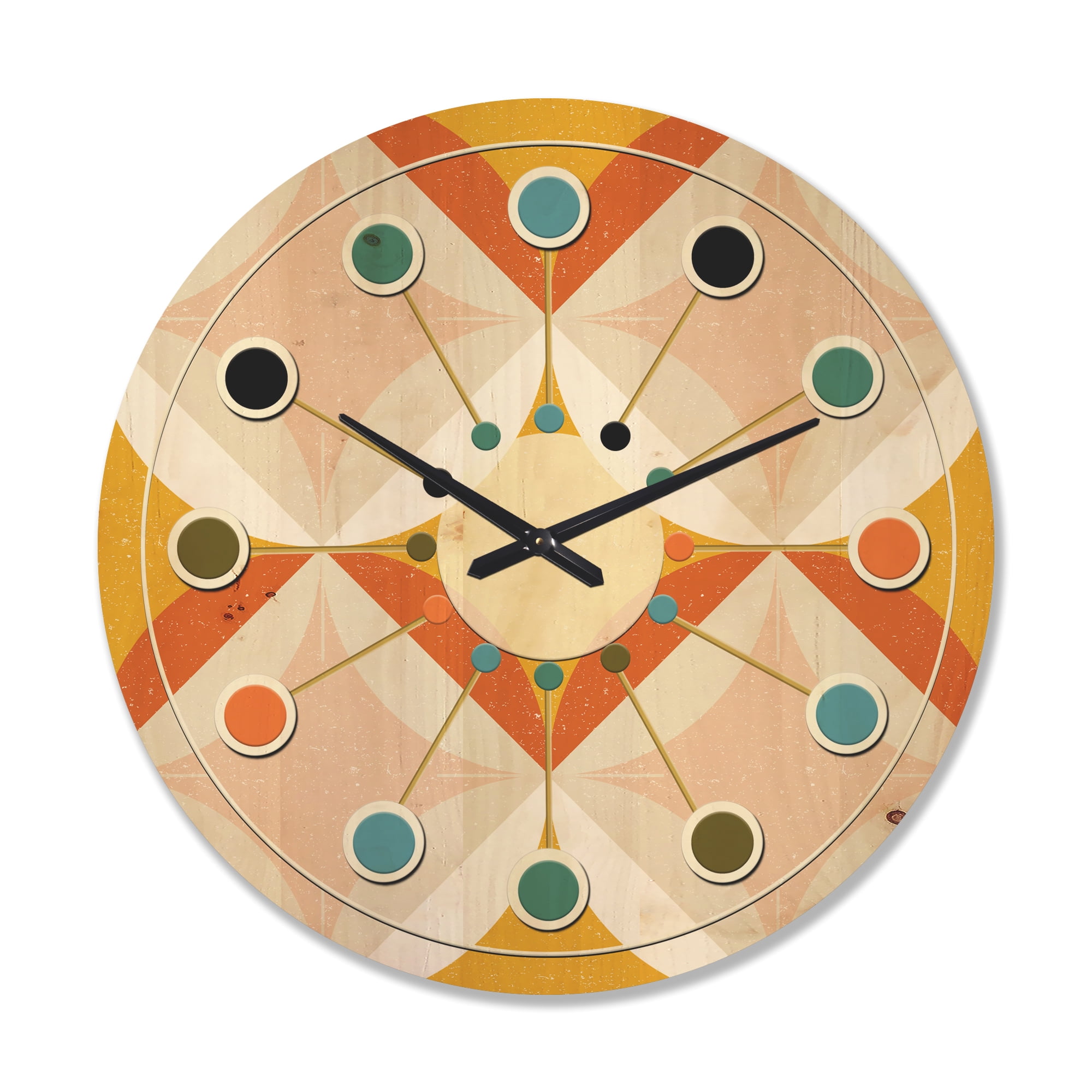 Designart 'Abstract Retro Design XII' Mid-Century Modern Wood Wall Clock