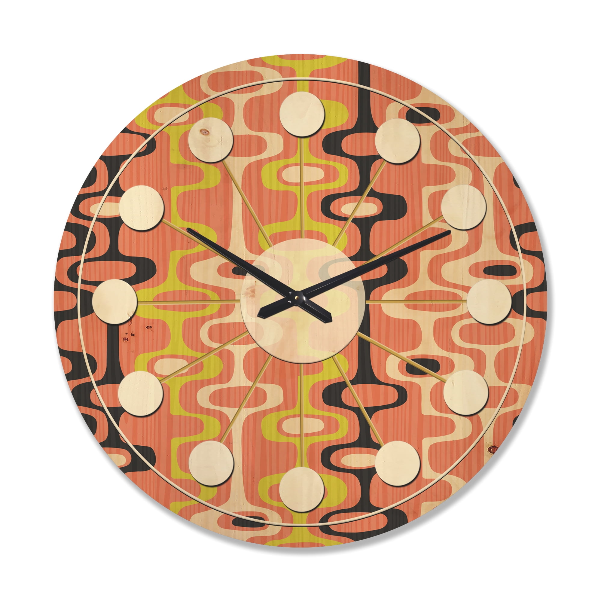 Designart 'Abstract Retro Design XIII' Mid-Century Modern Wood Wall Clock