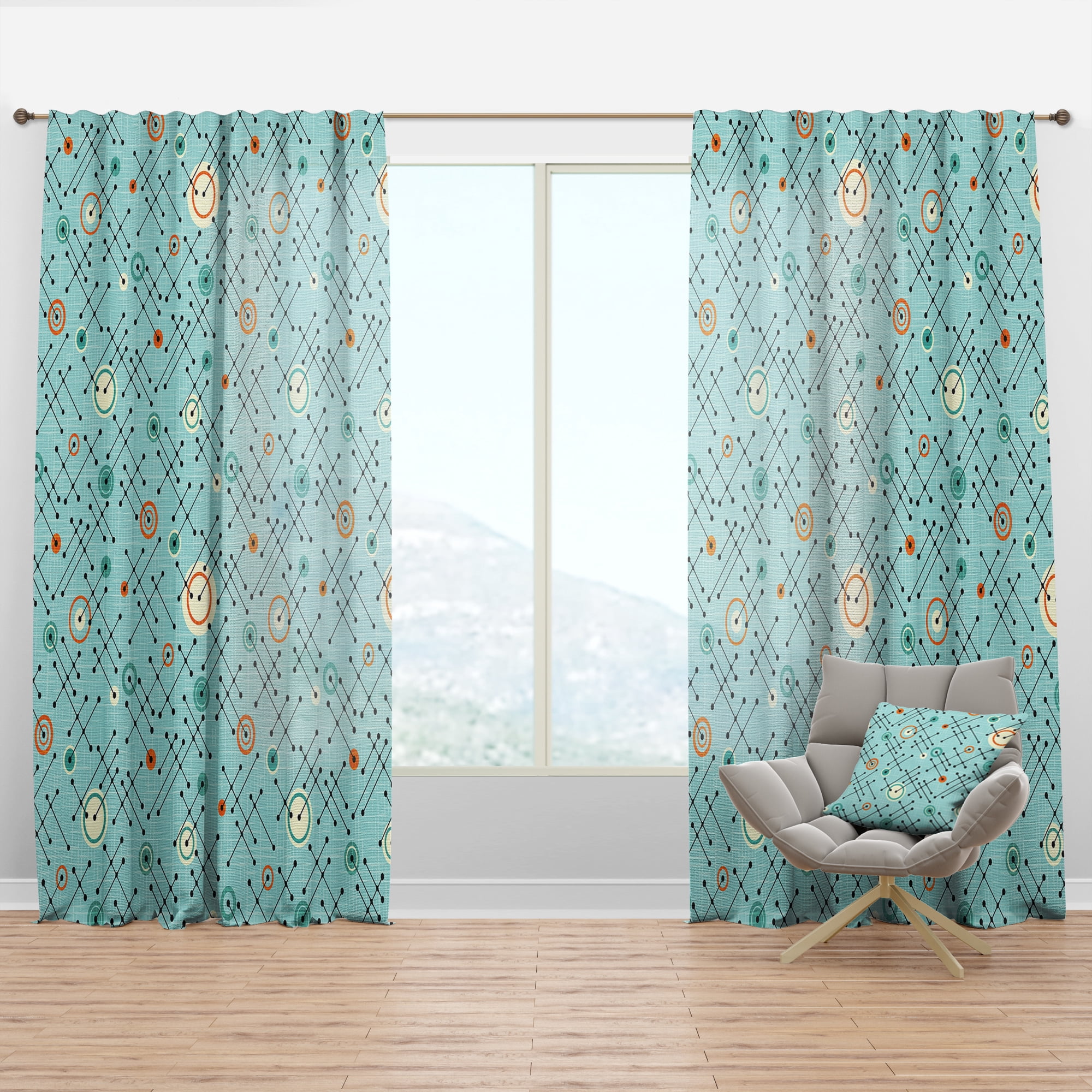 Designart 'Abstract Retro Design XIV' Mid-Century Modern Curtain Panel