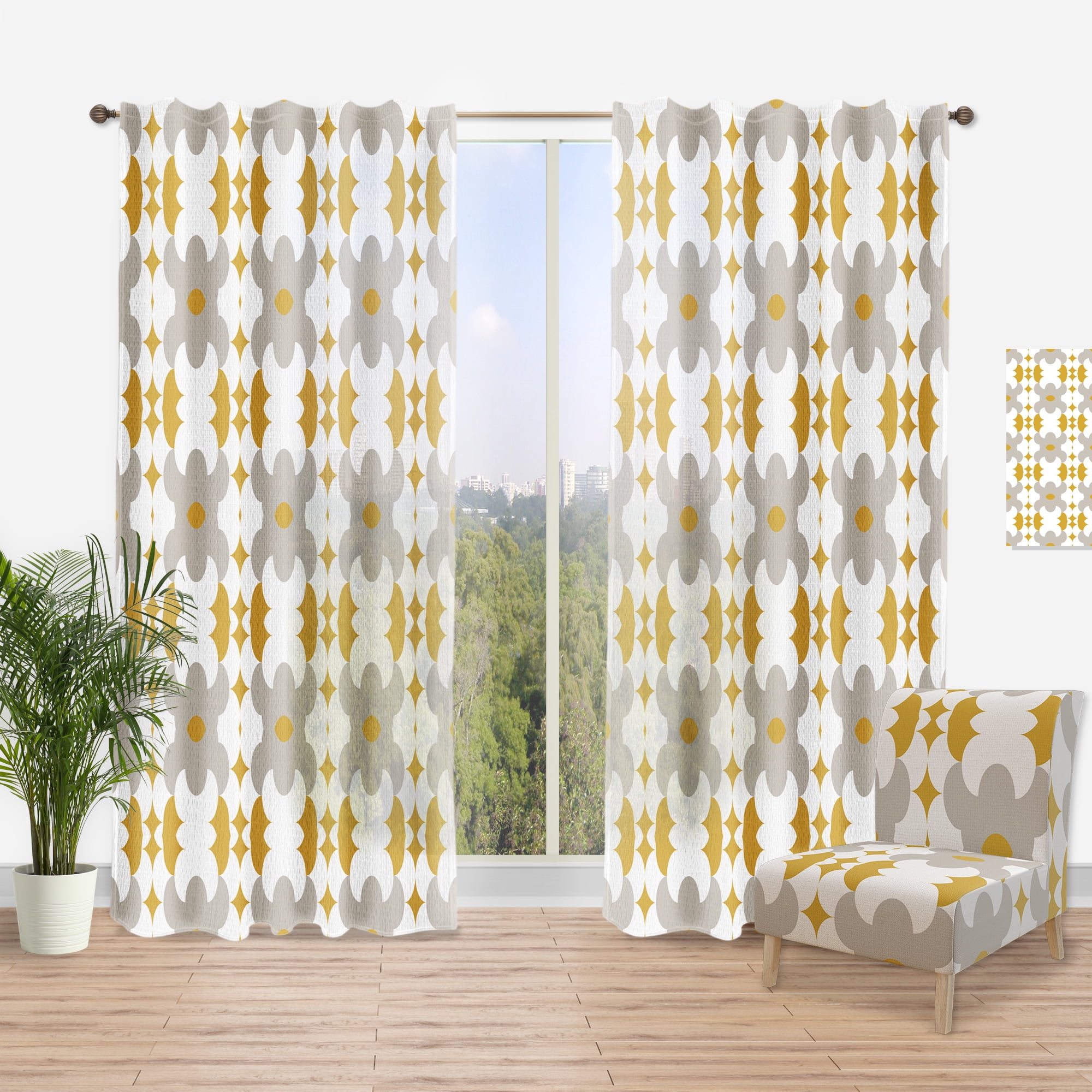Designart 'Abstract Retro Design XIX' Mid-Century Modern Curtain Panel