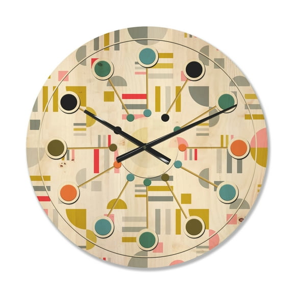 Designart 'Abstract Retro Design XVI' Mid-Century Modern Wood Wall Clock