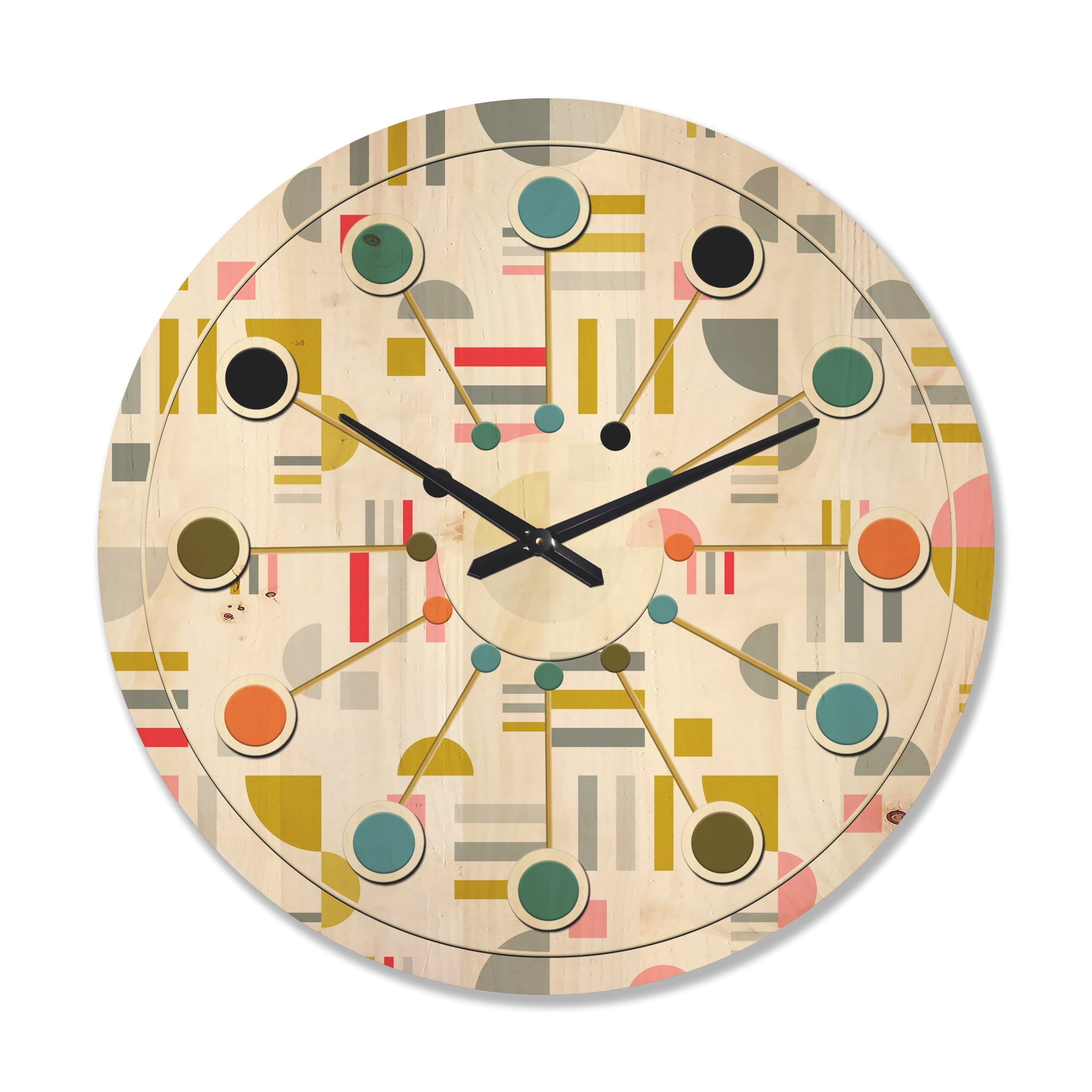 Designart 'Abstract Retro Design XVI' Mid-Century Modern Wood Wall Clock