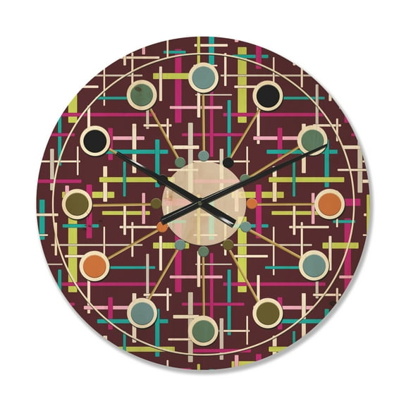 Designart 'Abstract Retro Design XX' Mid-Century Modern Wood Wall Clock