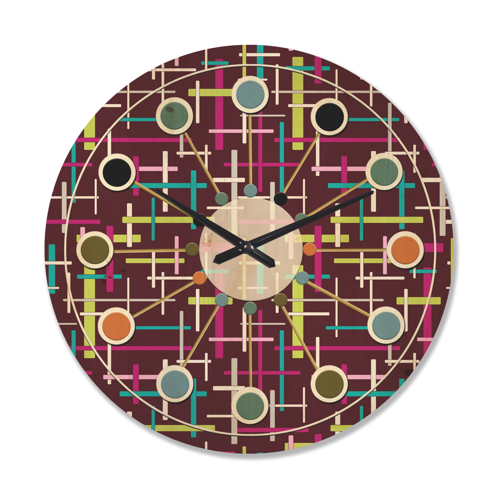 Designart 'Abstract Retro Design XX' Mid-Century Modern Wood Wall Clock