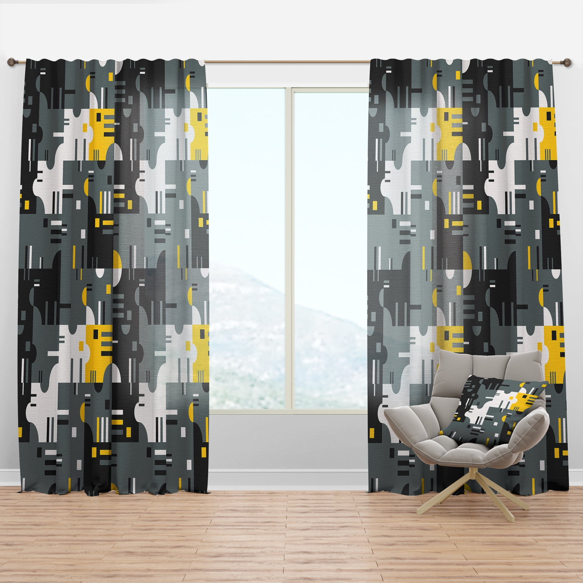 Designart 'Abstract Retro Design XXI' Mid-Century Modern Curtain Panel