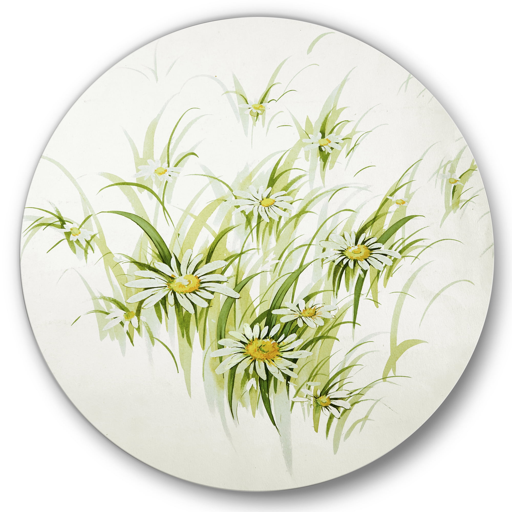 Designart 'Abstract Retro Drawing of Flowers I' Vintage Circle Metal Wall Art 29x29 - Disc of 29