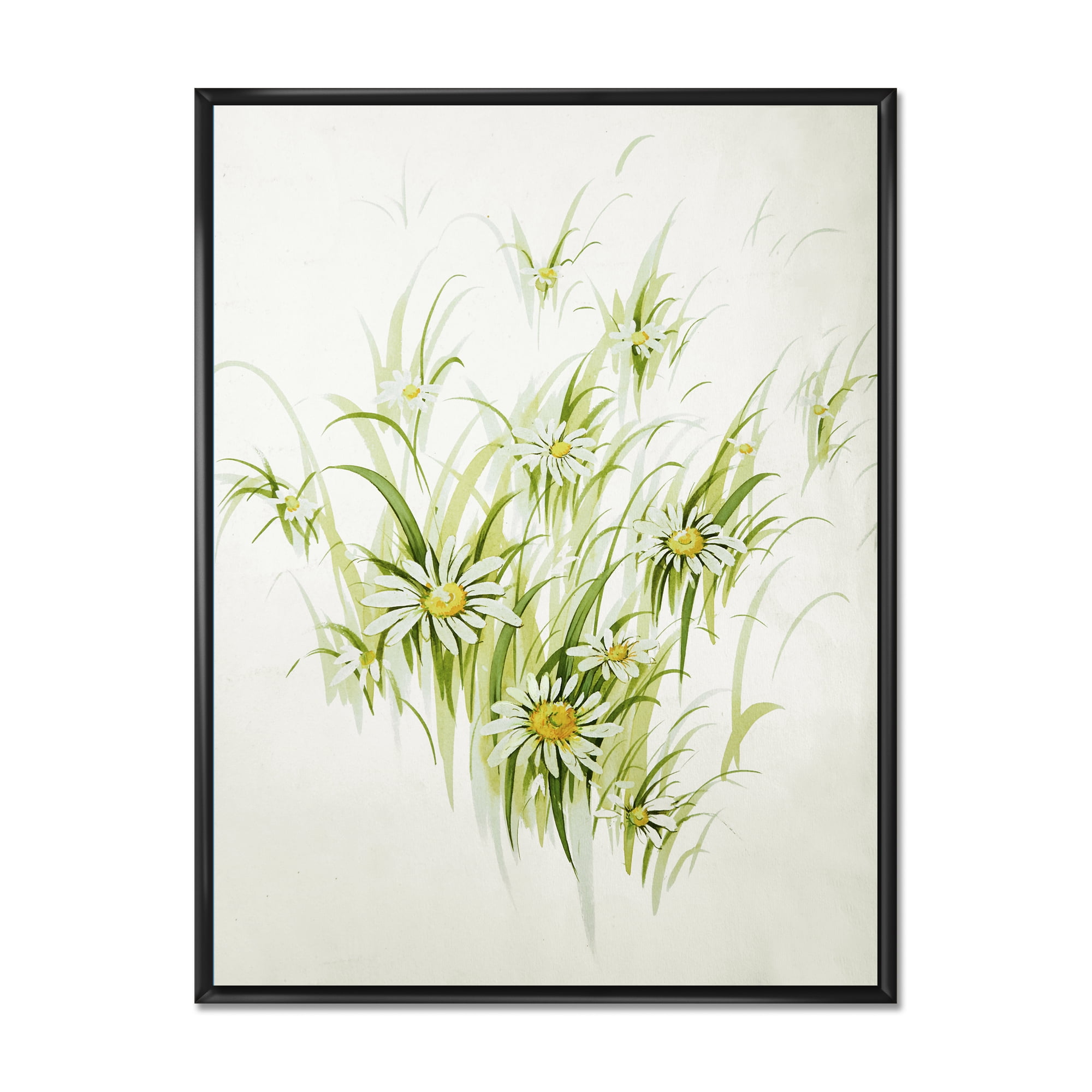 Designart 'Abstract Retro Drawing of Flowers I' Vintage Framed Canvas Wall Art Print