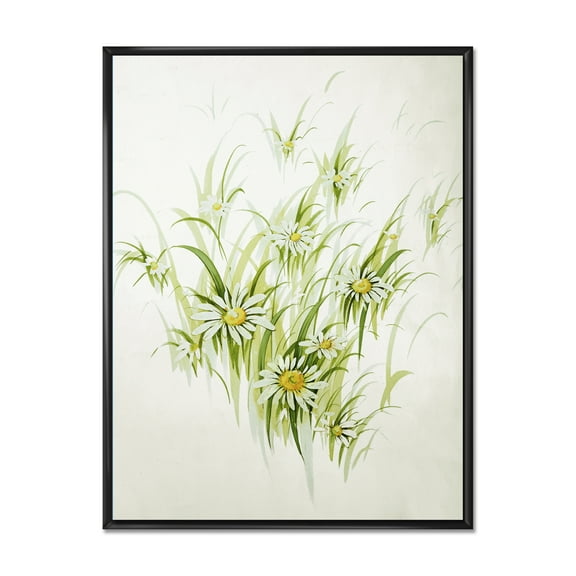 Designart 'Abstract Retro Drawing of Flowers I' Vintage Framed Canvas Wall Art Print