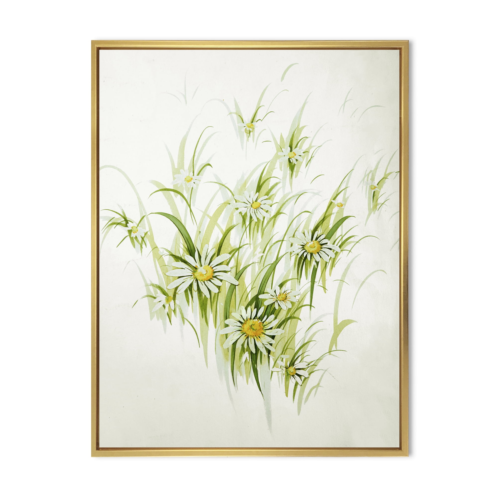 Designart 'Abstract Retro Drawing of Flowers I' Vintage Framed Canvas Wall Art Print