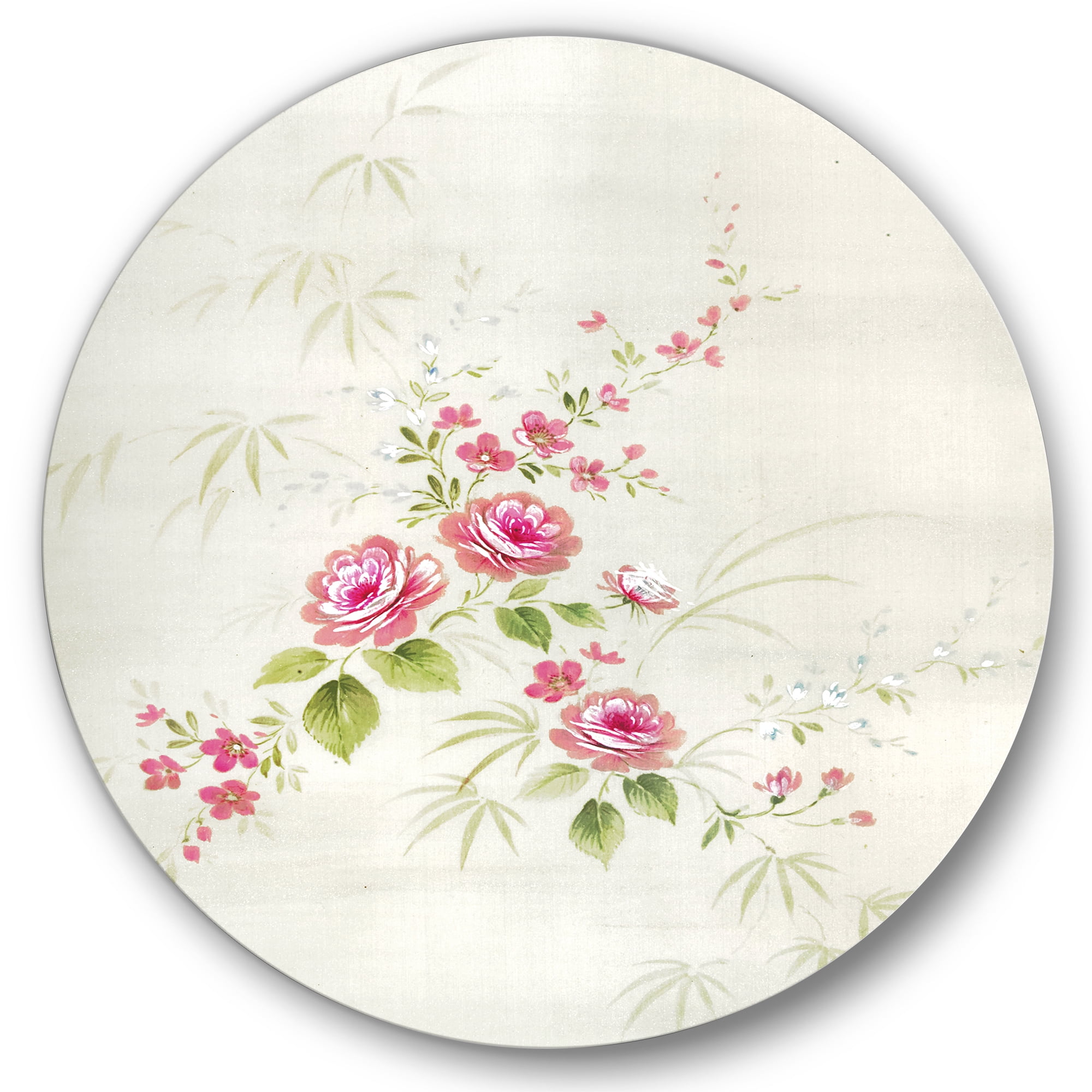 Designart 'Abstract Retro Drawing of Flowers II' Vintage Circle Metal Wall Art 11x11 - Disc of 11