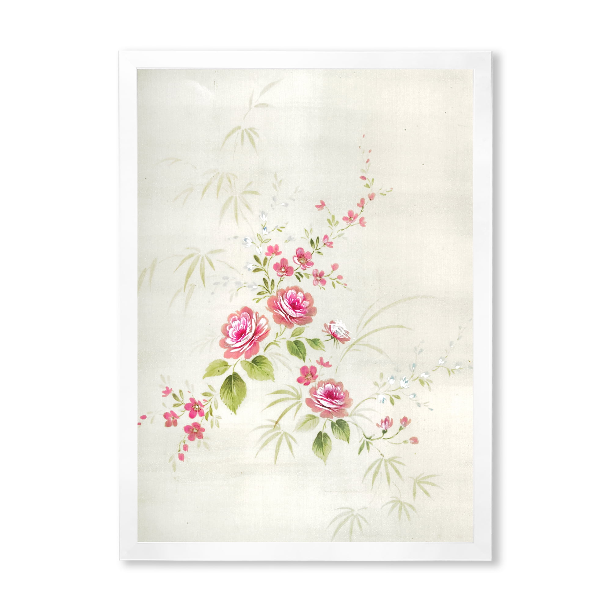 Designart 'Abstract Retro Drawing of Flowers II' Vintage Framed Art Print