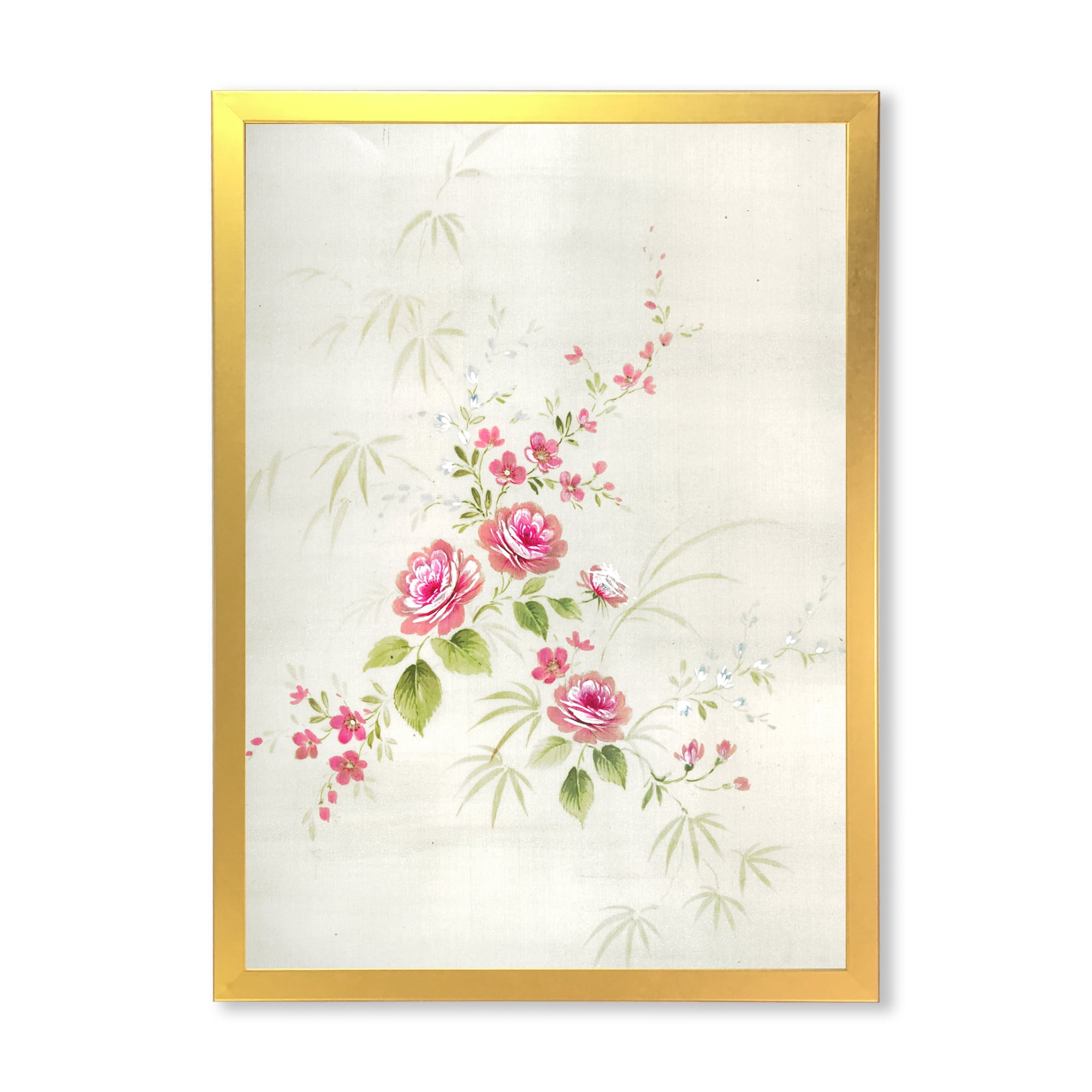 Designart 'Abstract Retro Drawing of Flowers II' Vintage Framed Art Print
