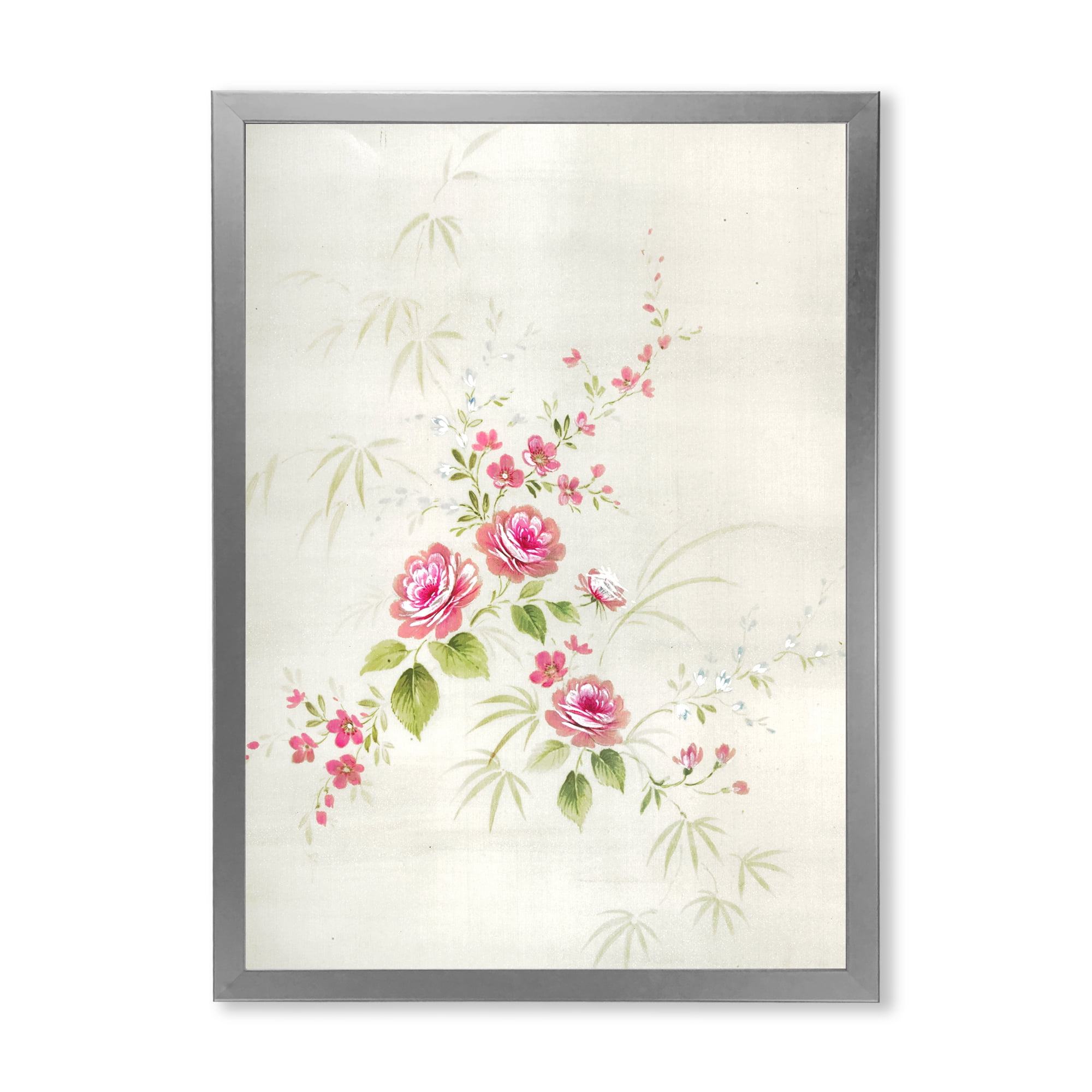 Designart 'Abstract Retro Drawing of Flowers II' Vintage Framed Art Print