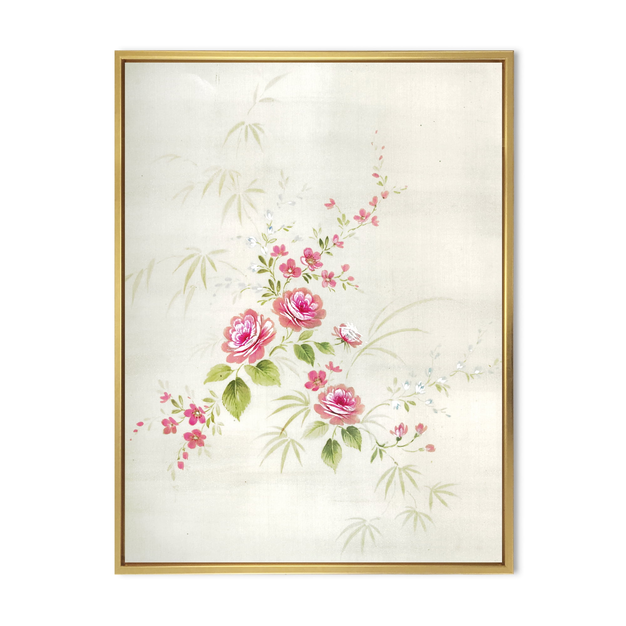 Designart 'Abstract Retro Drawing of Flowers II' Vintage Framed Canvas Wall Art Print