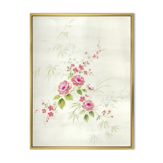Designart 'Abstract Retro Drawing of Flowers II' Vintage Framed Canvas Wall Art Print