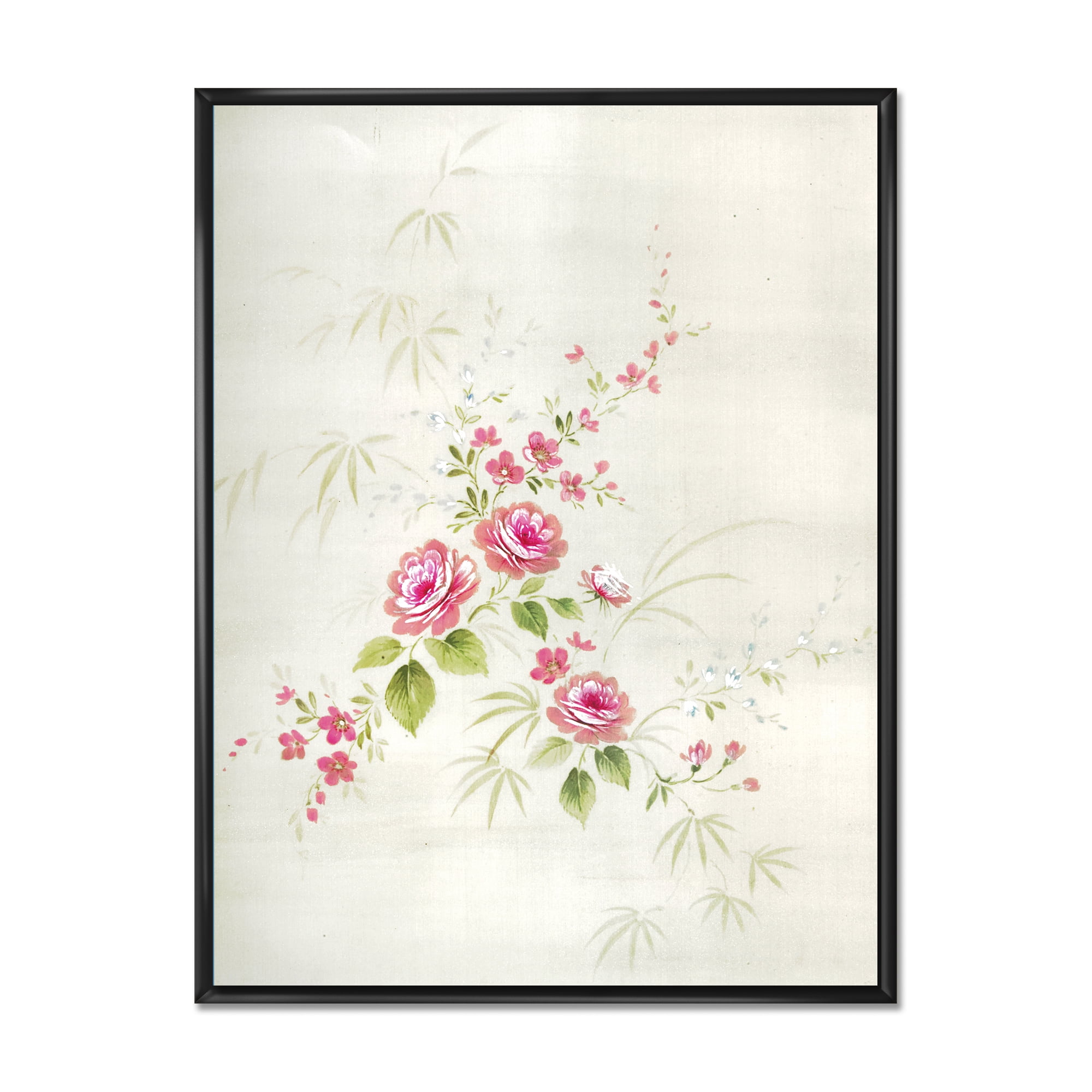 Designart 'Abstract Retro Drawing of Flowers II' Vintage Framed Canvas Wall Art Print