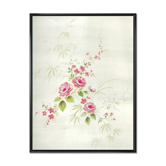 Designart 'Abstract Retro Drawing of Flowers II' Vintage Framed Canvas Wall Art Print