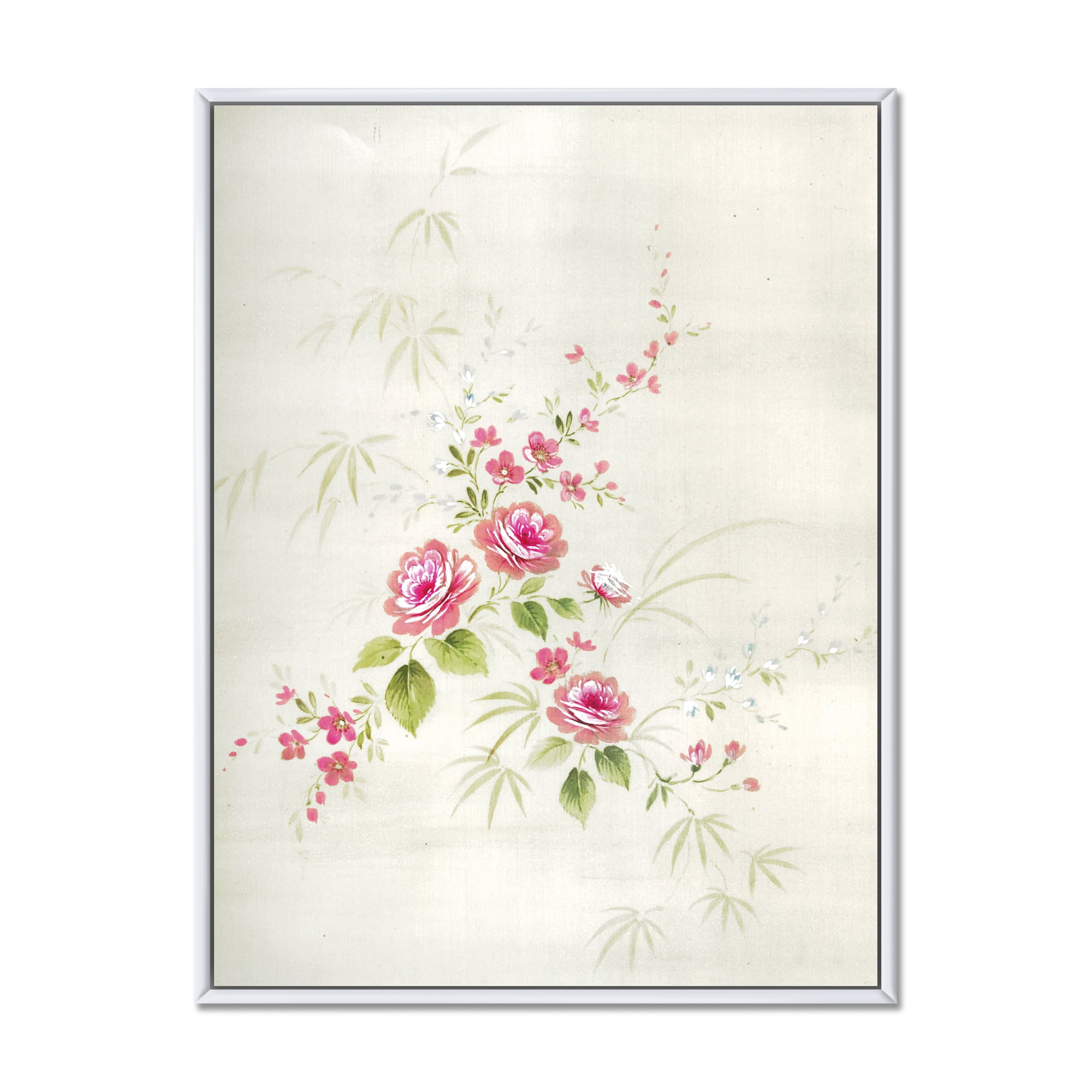 Designart 'Abstract Retro Drawing of Flowers II' Vintage Framed Canvas Wall Art Print