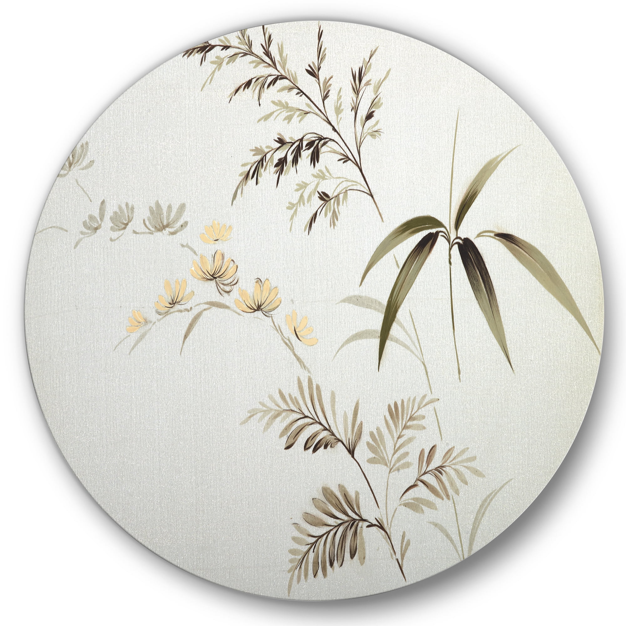 Designart 'Abstract Retro Drawing of Flowers III' Vintage Circle Metal Wall Art 11x11 - Disc of 11
