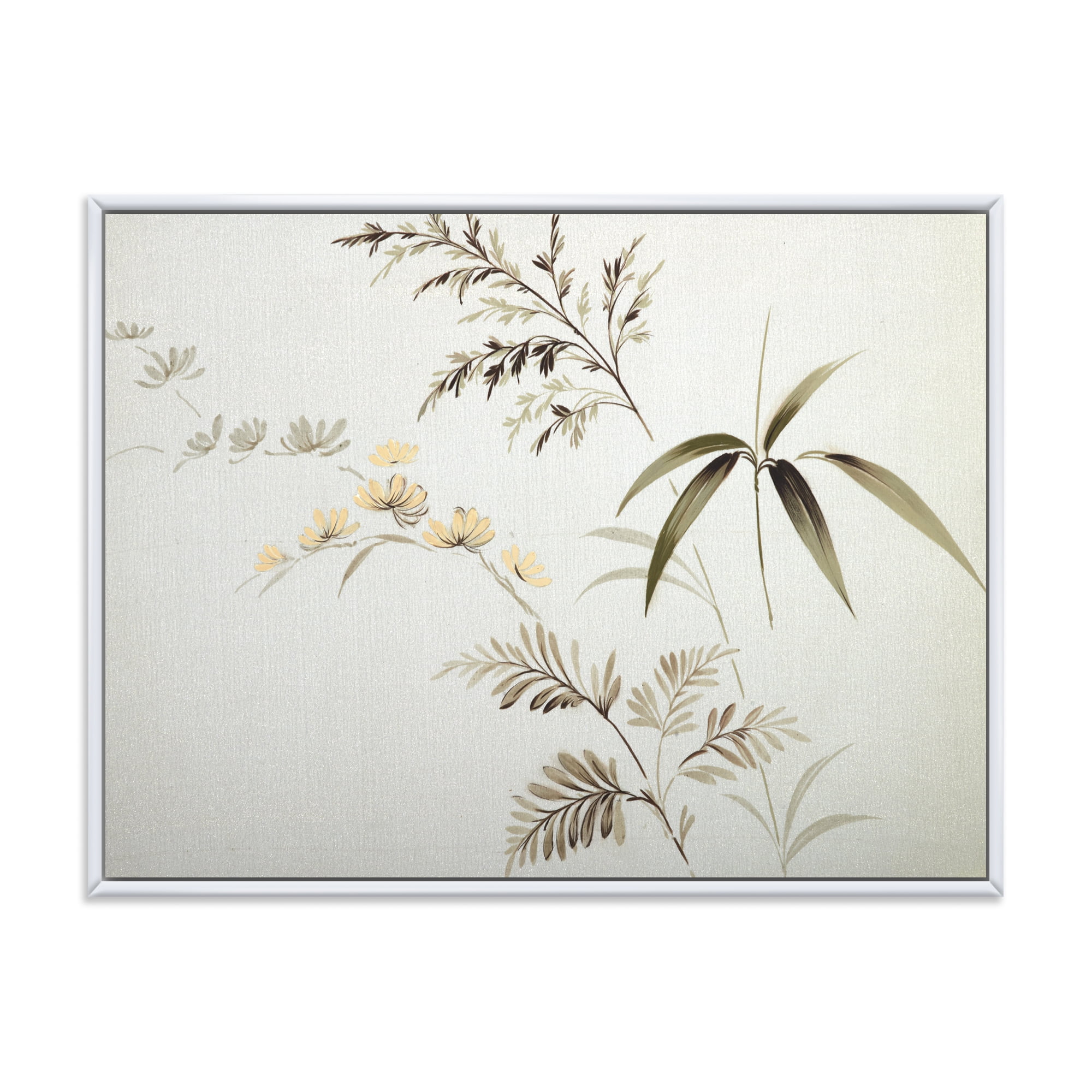 Designart 'Abstract Retro Drawing of Flowers III' Vintage Framed Canvas Wall Art Print