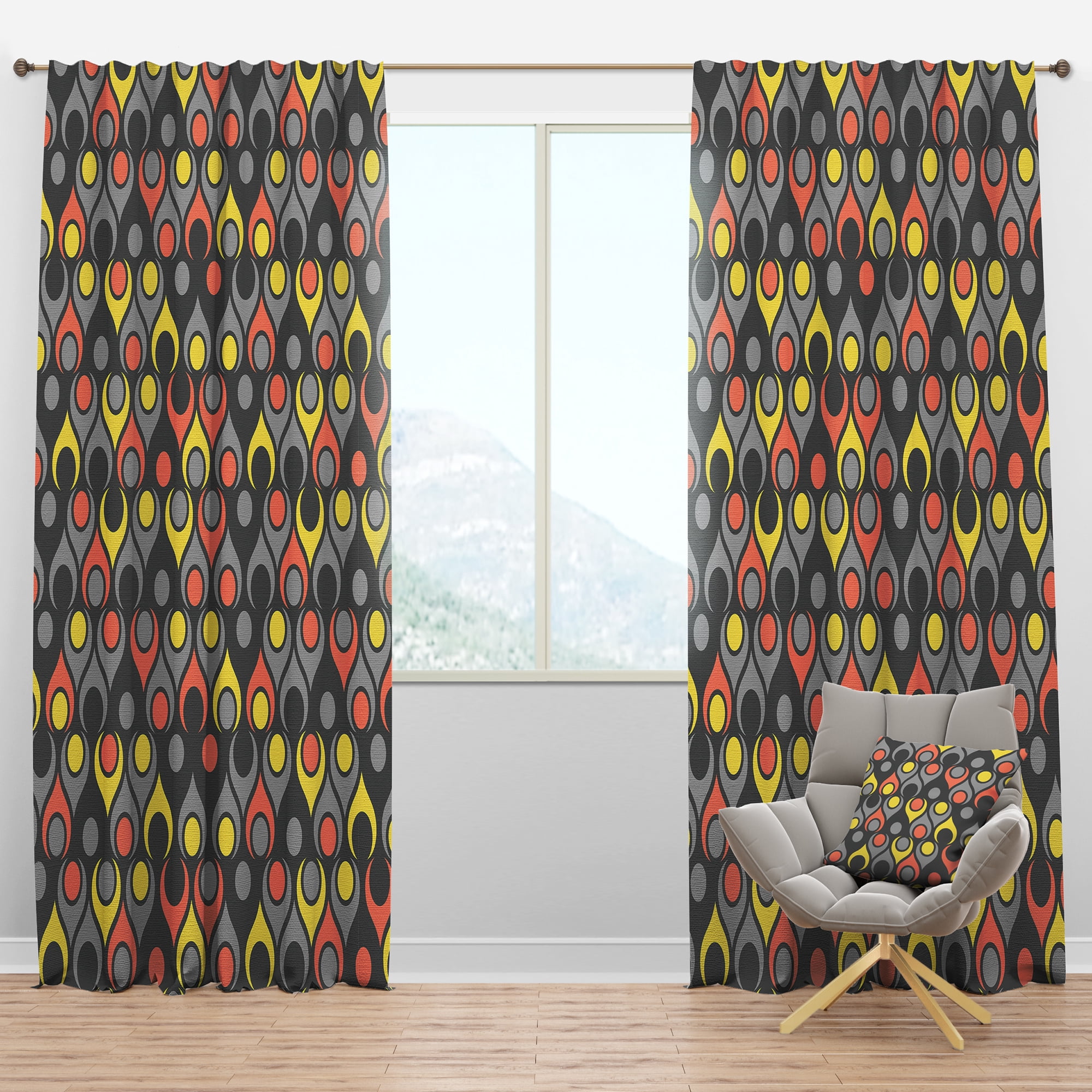 Designart 'Abstract Retro Drops I' Mid-Century Modern Blackout Curtain Panel