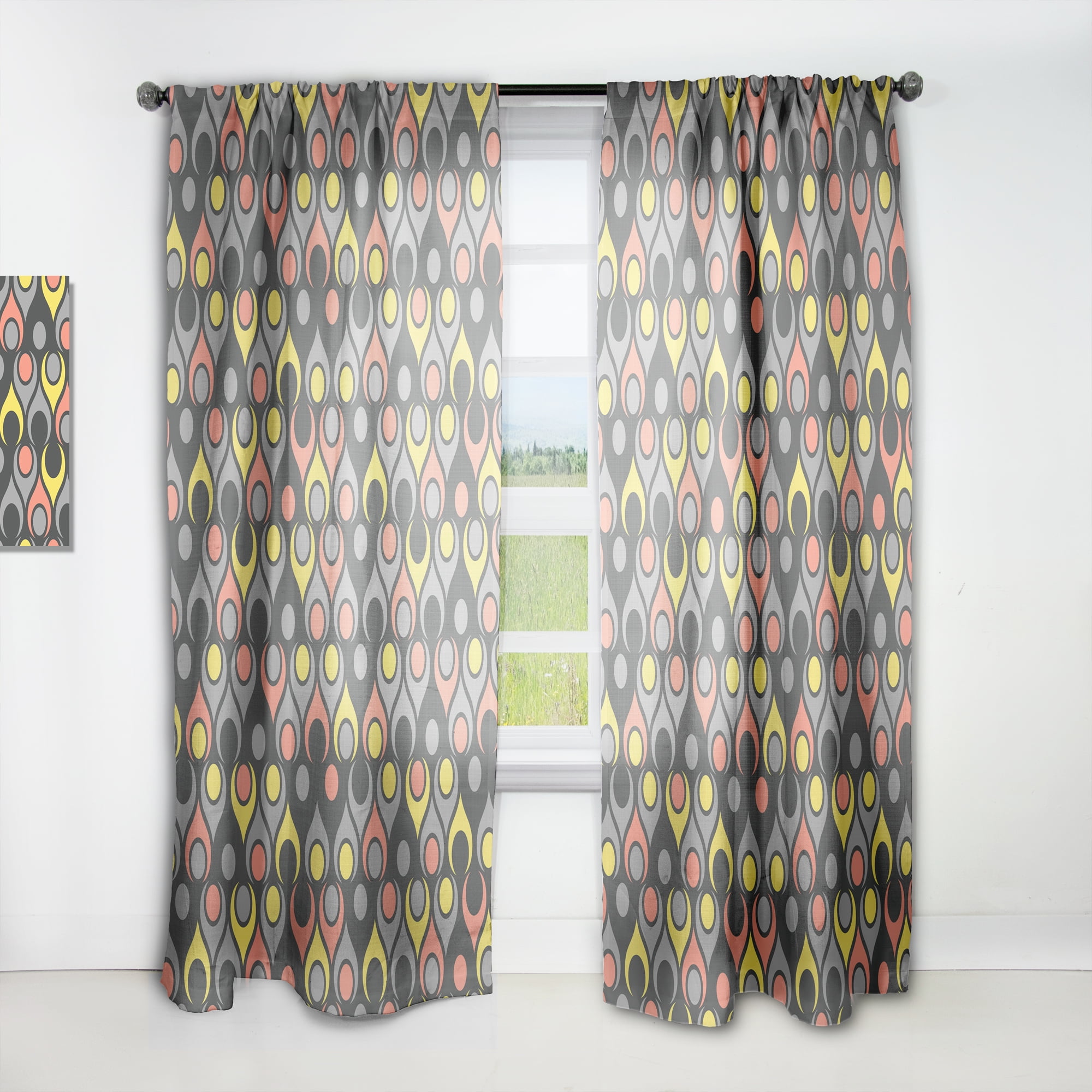 Designart 'Abstract Retro Drops I' Mid-Century Modern Curtain Panel