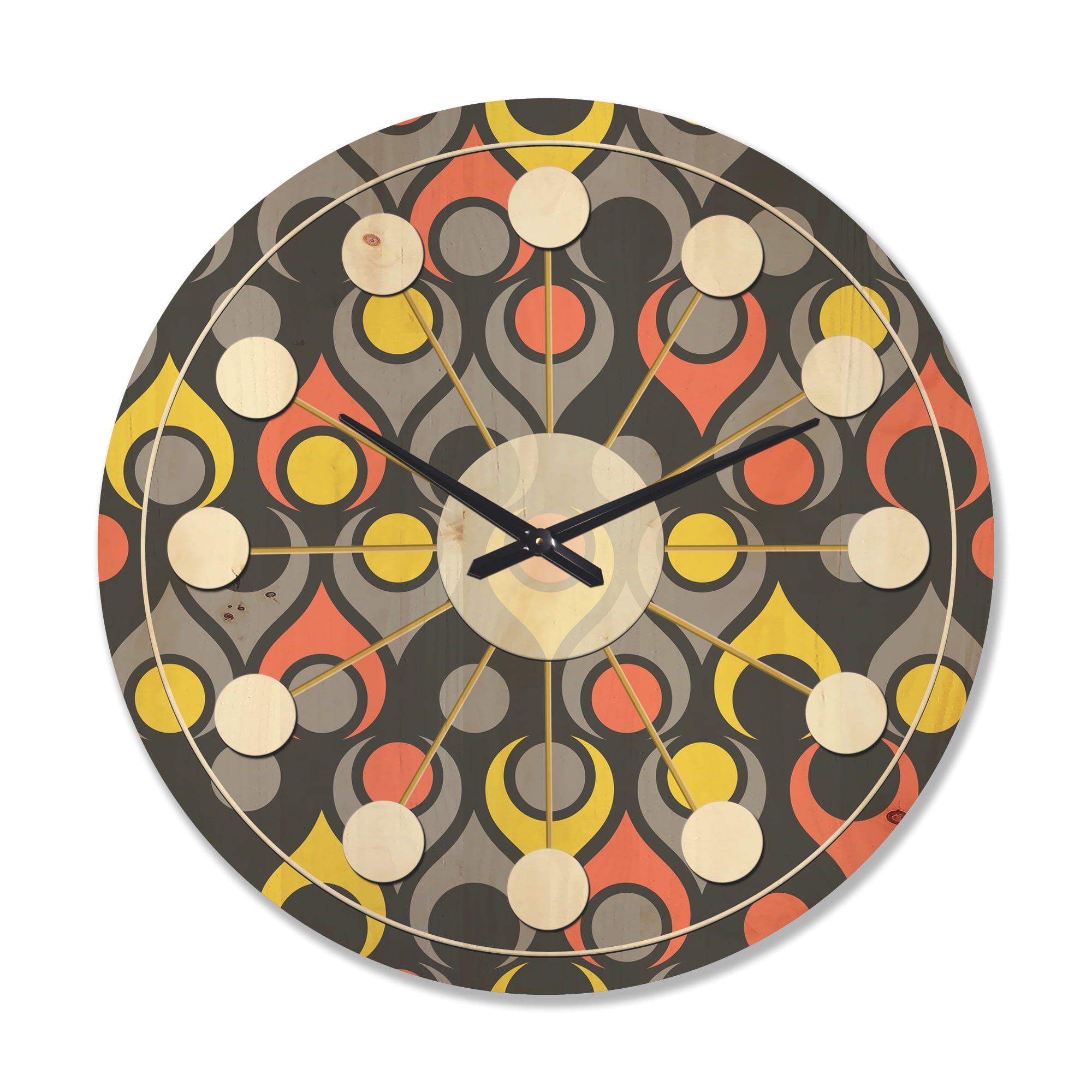 Designart 'Abstract Retro Drops I' Mid-Century Modern Wood Wall Clock