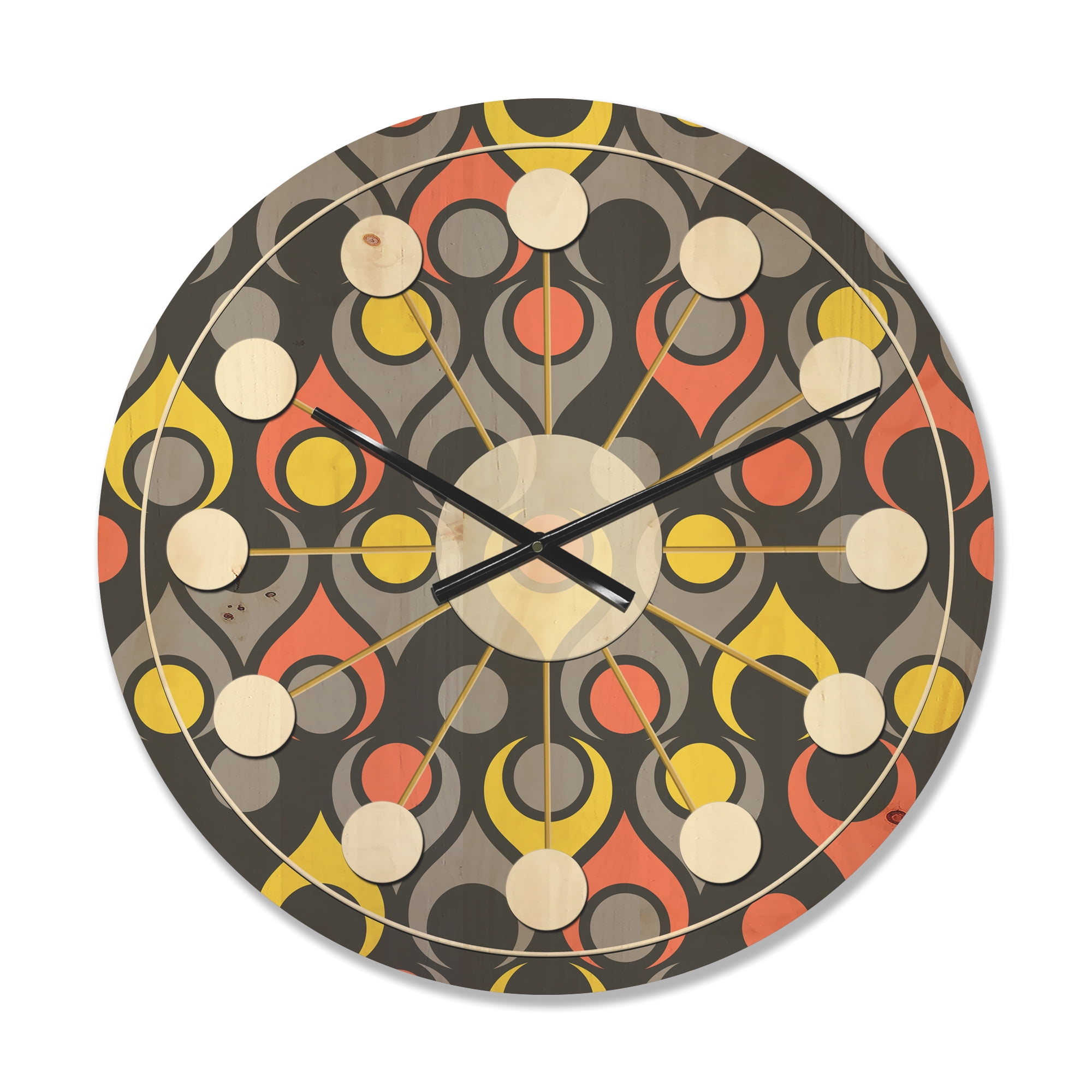 Designart 'Abstract Retro Drops I' Mid-Century Modern Wood Wall Clock