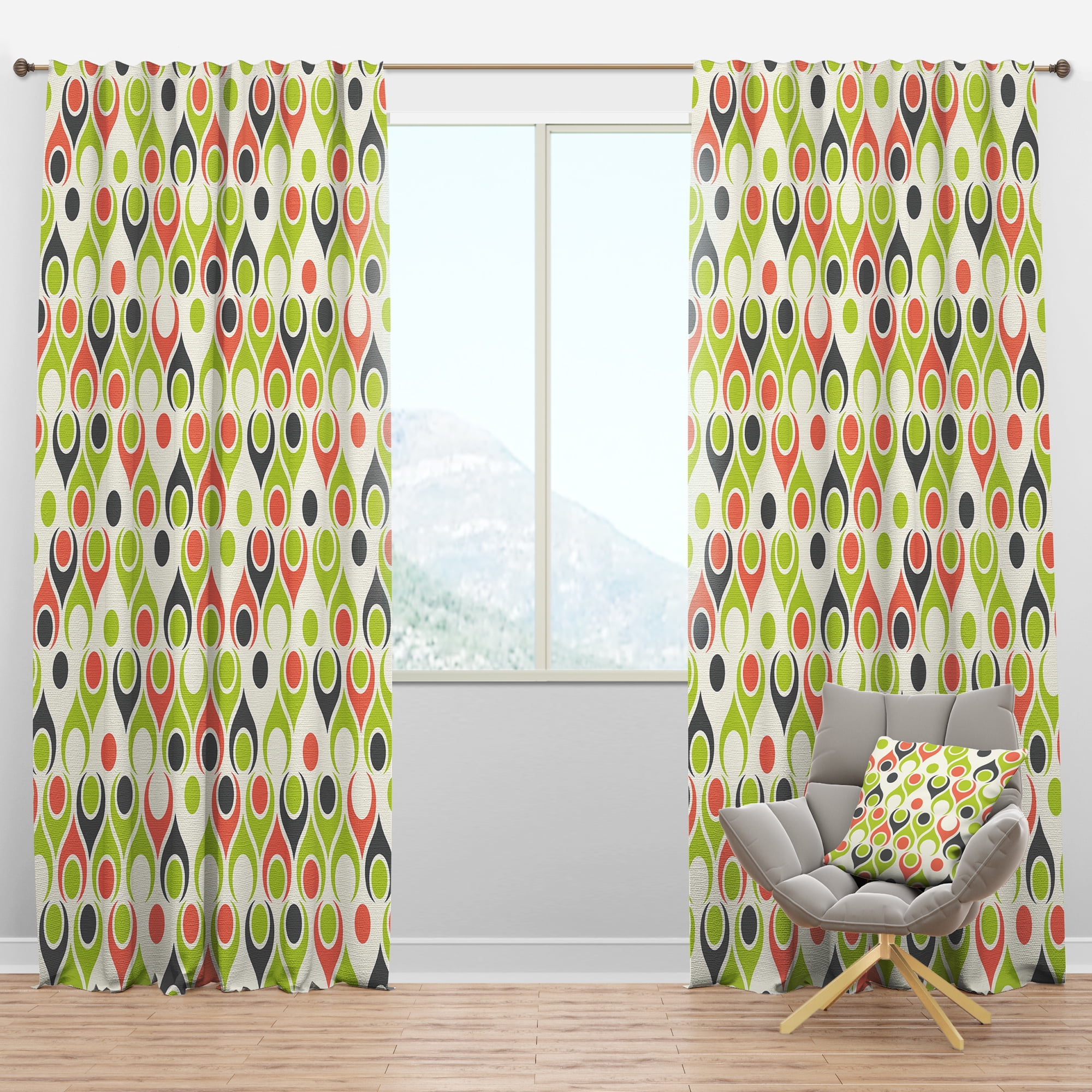 Designart 'Abstract Retro Drops II' Mid-Century Modern Blackout Curtain Panel
