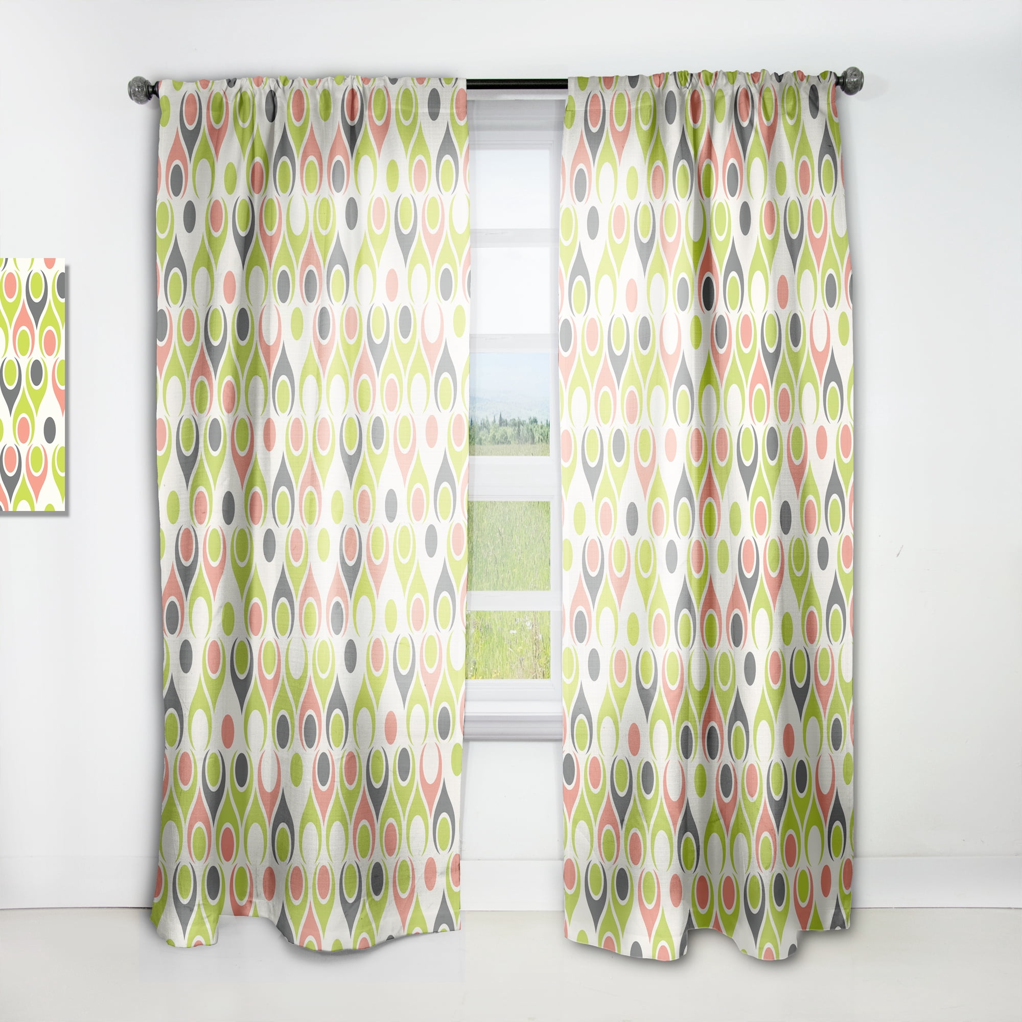 Designart 'Abstract Retro Drops II' Mid-Century Modern Curtain Panel