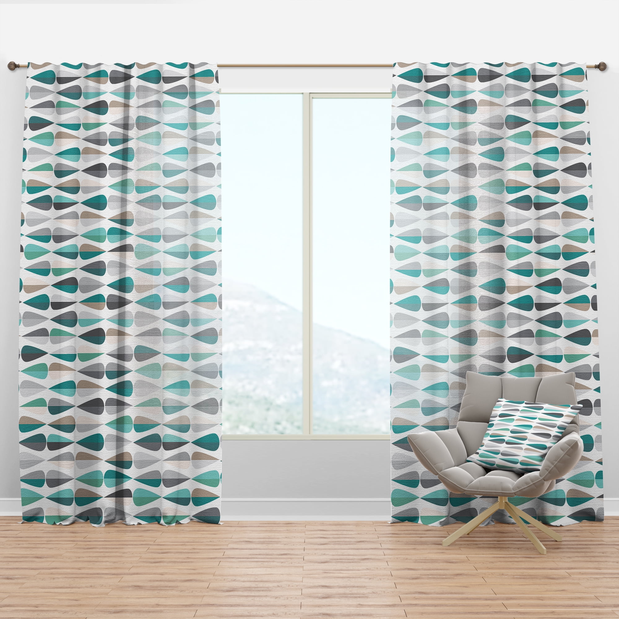 Designart 'Abstract Retro Drops III' Mid-Century Modern Curtain Panel