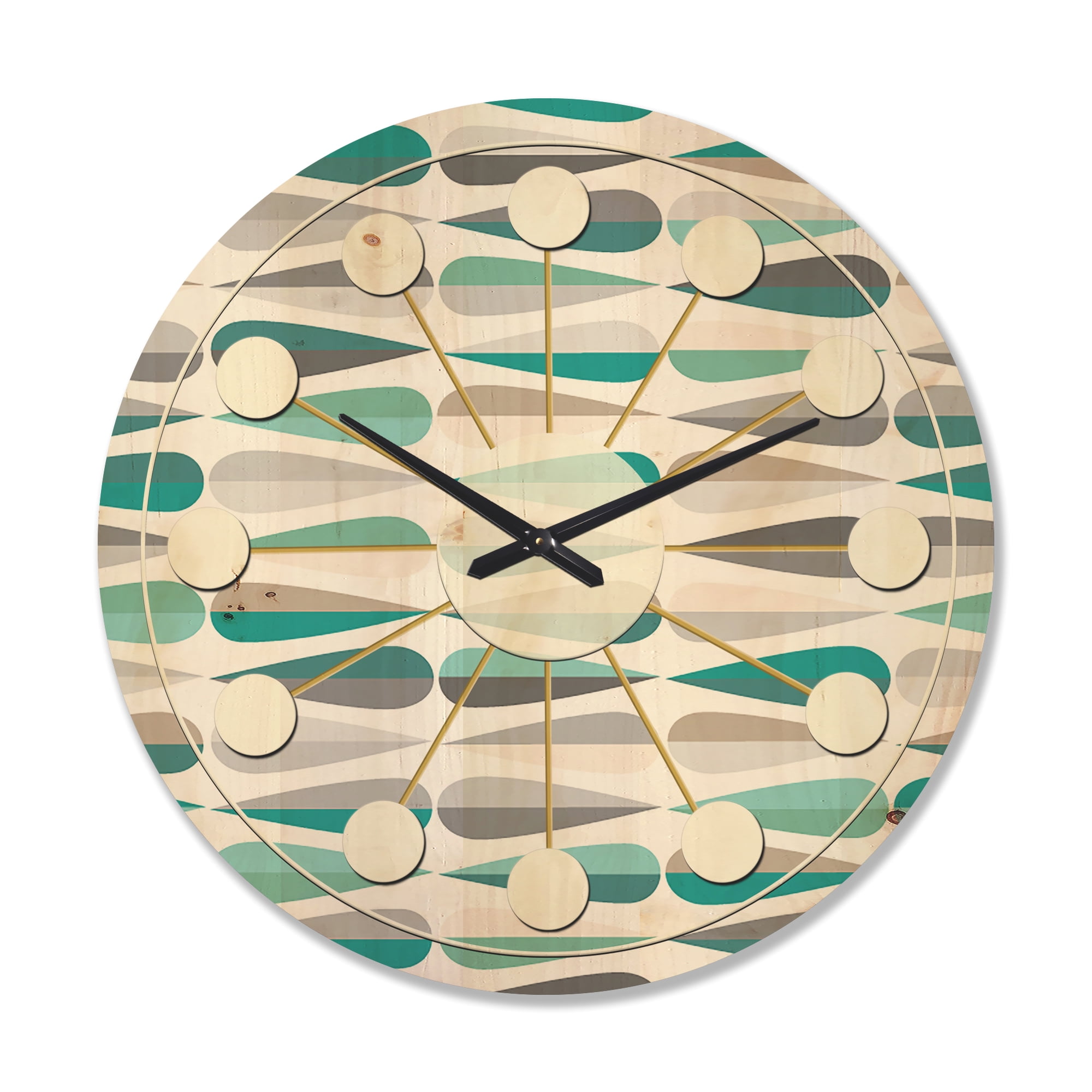 Designart 'Abstract Retro Drops III' Mid-Century Modern Wood Wall Clock