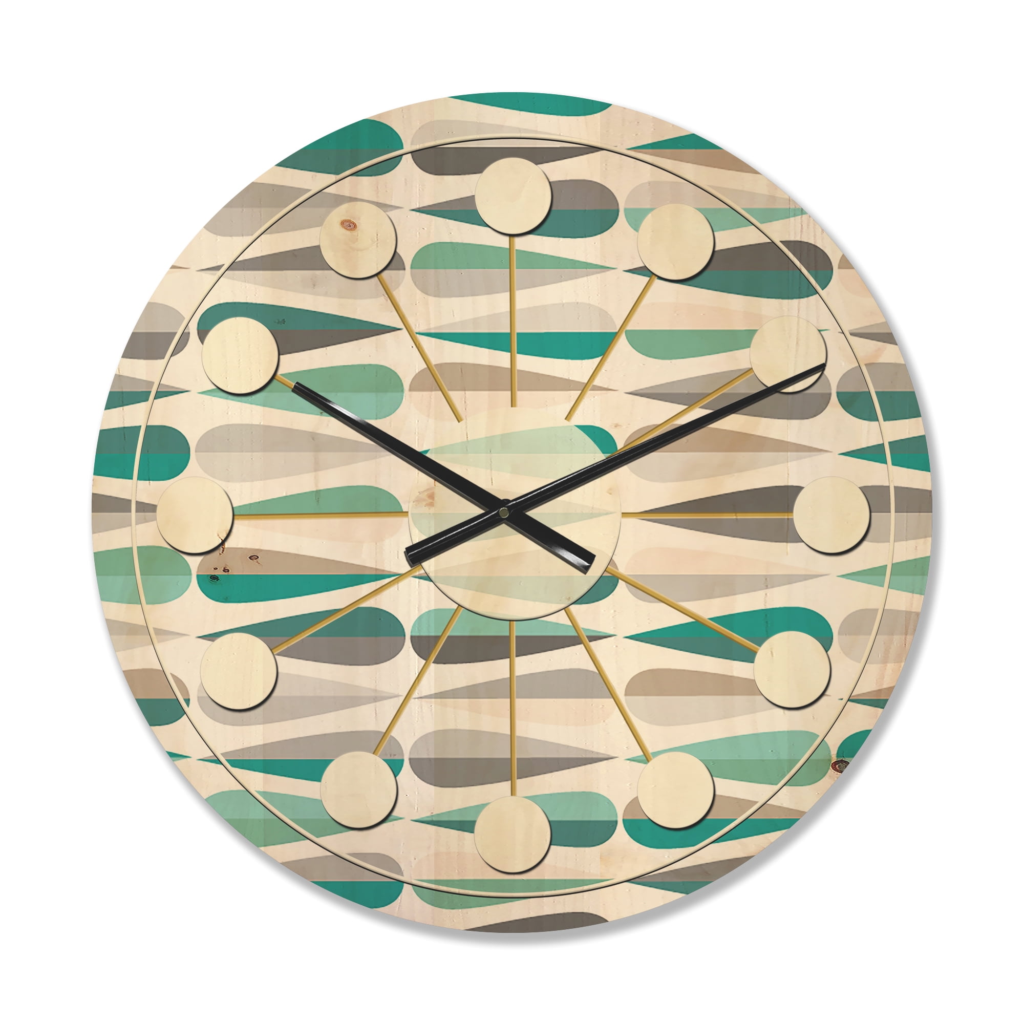 Designart 'Abstract Retro Drops III' Mid-Century Modern Wood Wall Clock