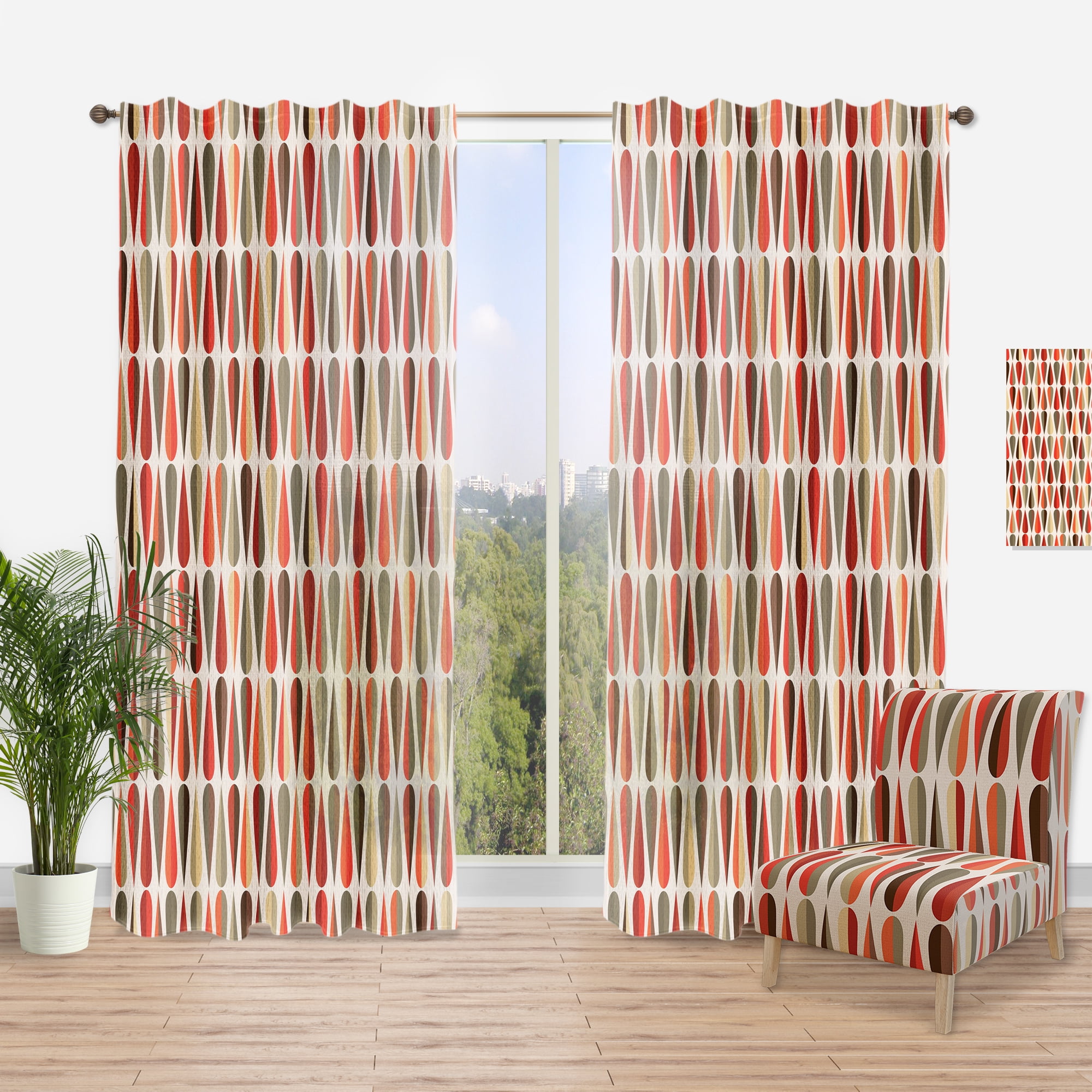 Designart 'Abstract Retro Drops IV' Mid-Century Modern Curtain Panel