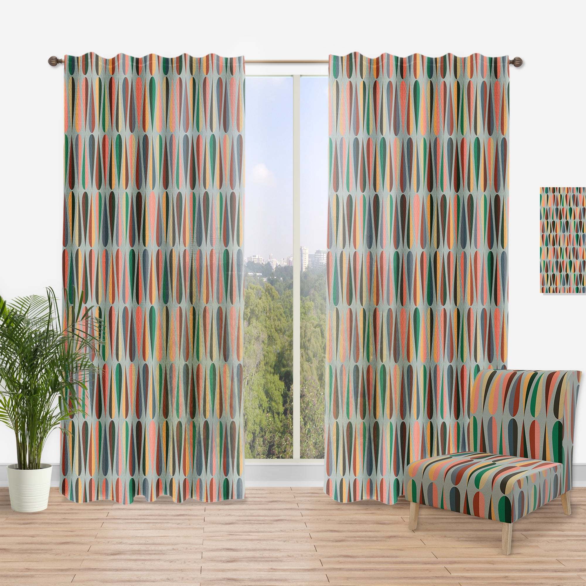Designart 'Abstract Retro Drops IX' Mid-Century Modern Curtain Panel
